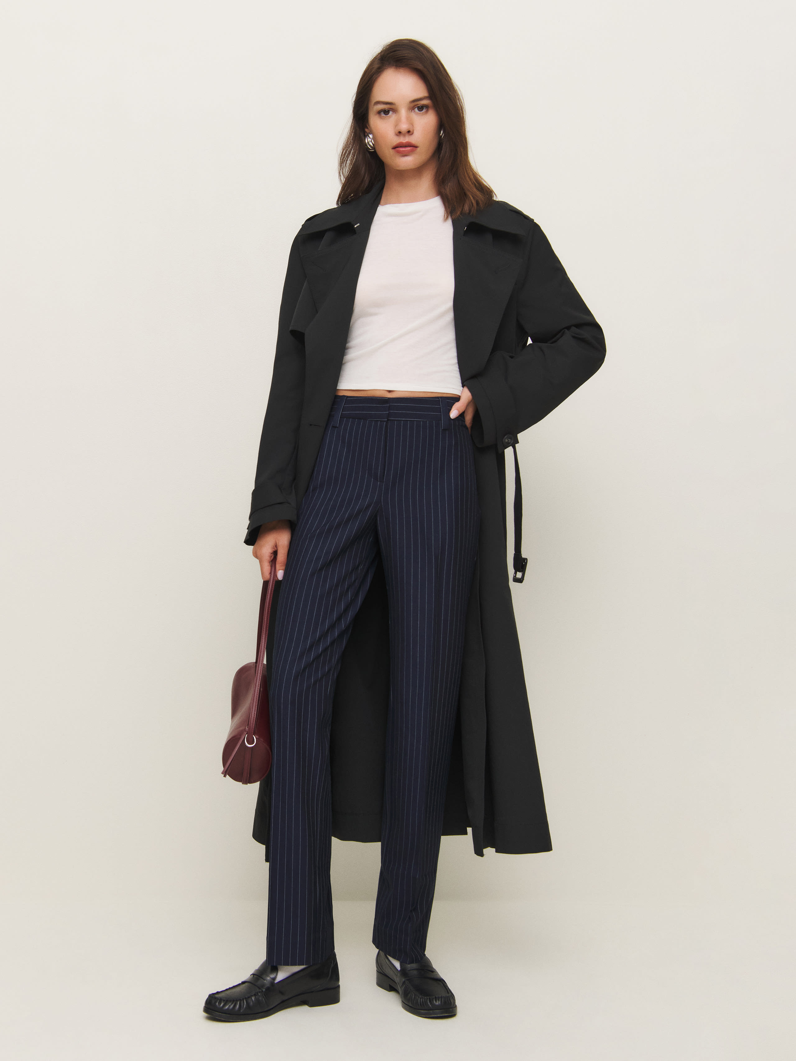 Reformation Kelly Low Rise Pant In Midnight Stripe