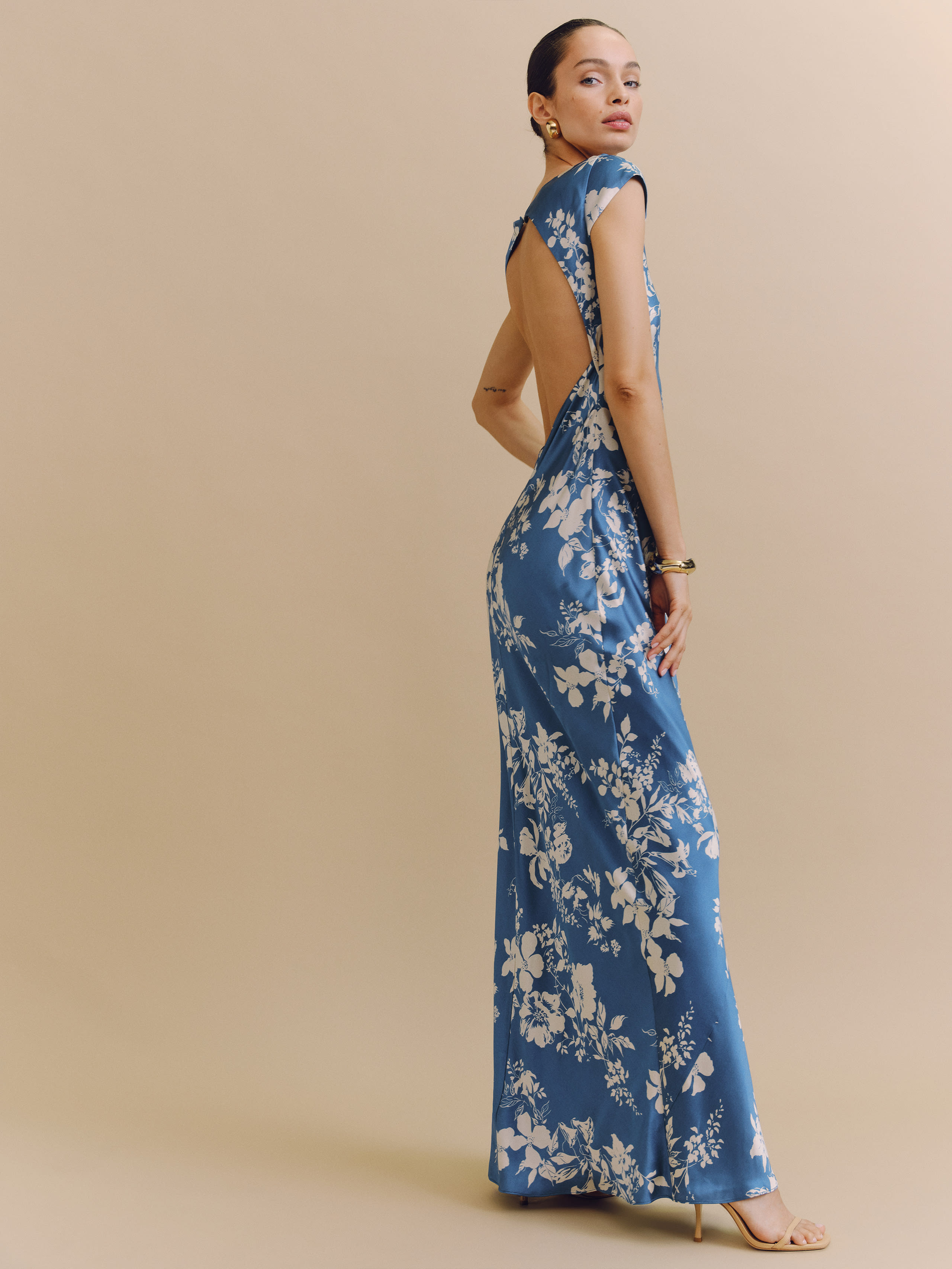 Shop Reformation Niamh Silk Dress In Cyanotype