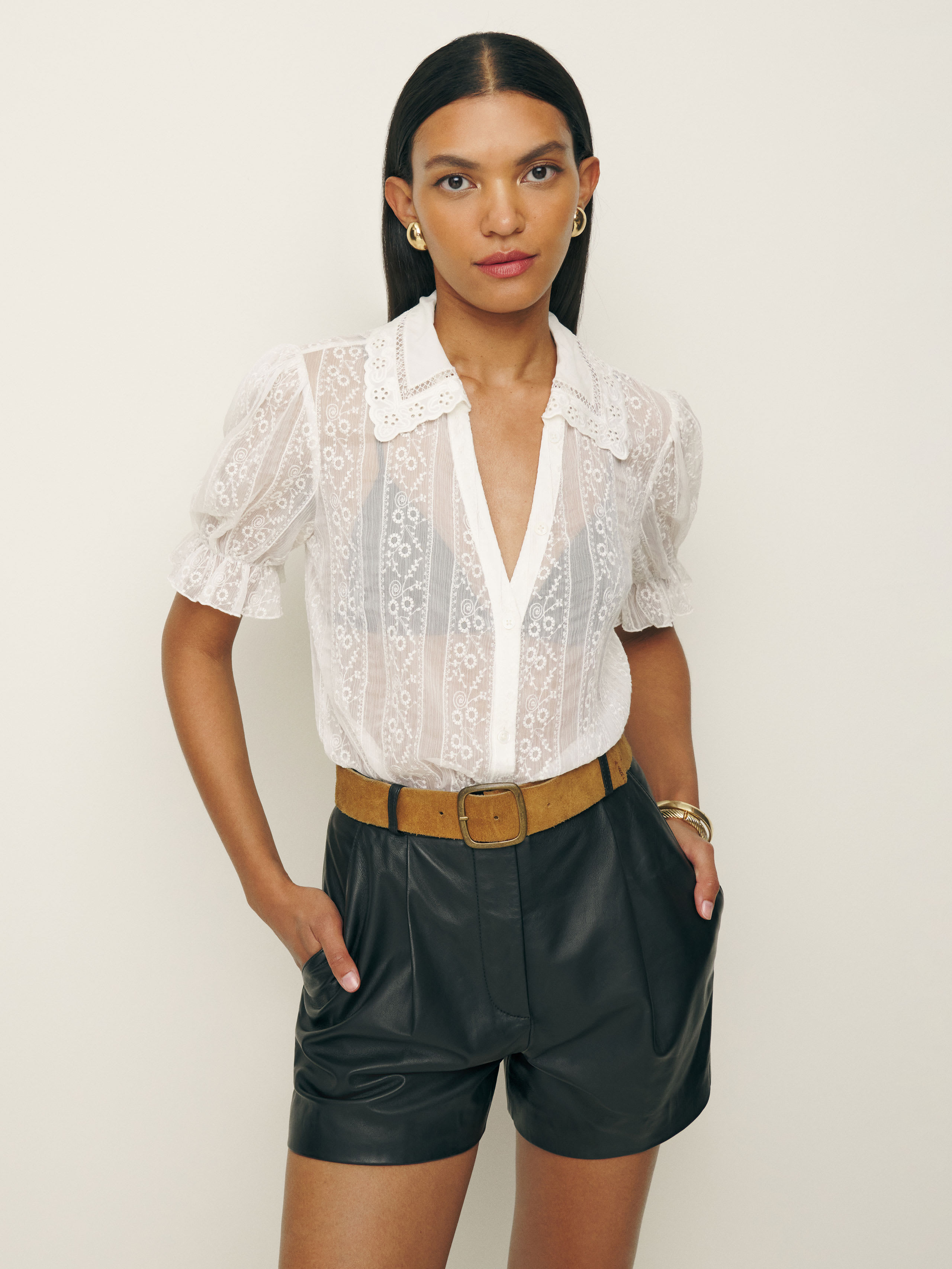 Shop Reformation Gibson Top In White Embroidery