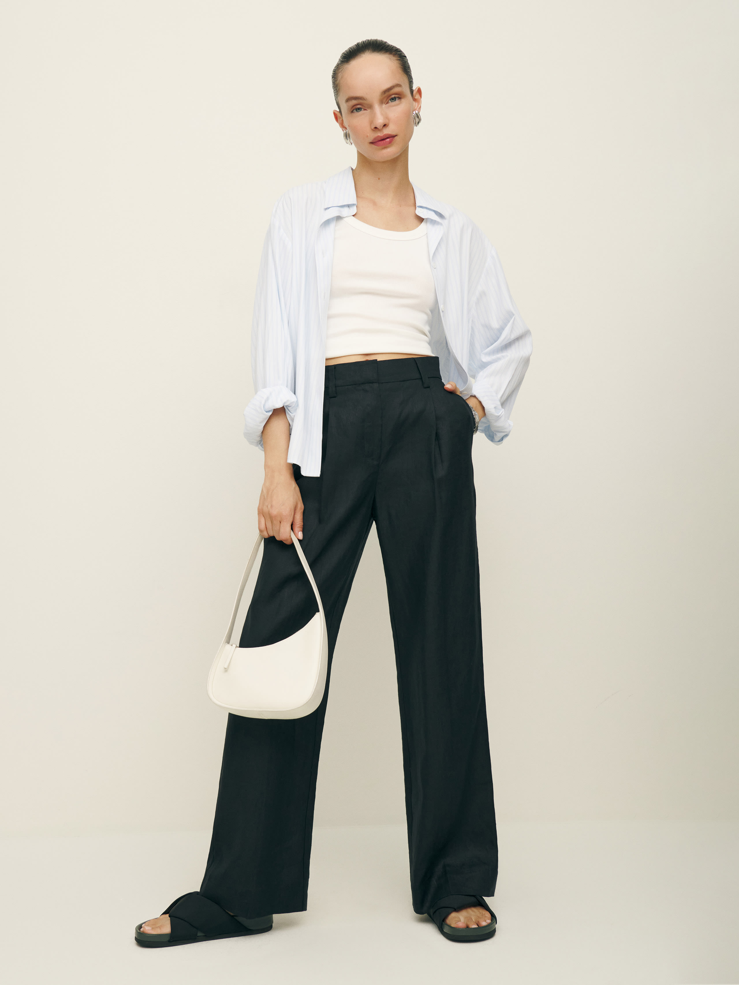 Reformation Alex Cropped Linen Pant In Black