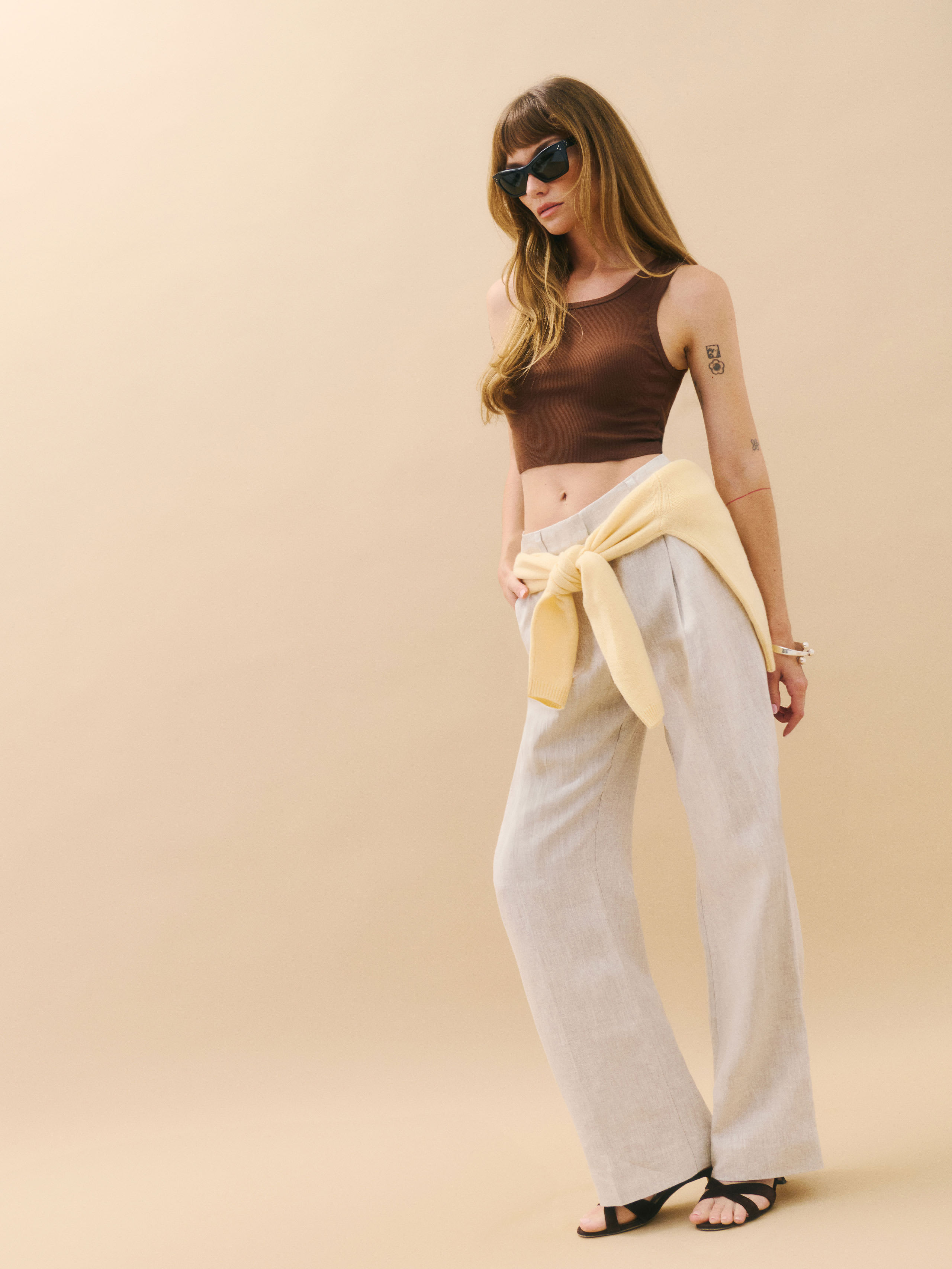 Reformation Alex Cropped Linen Pant In Oatmeal
