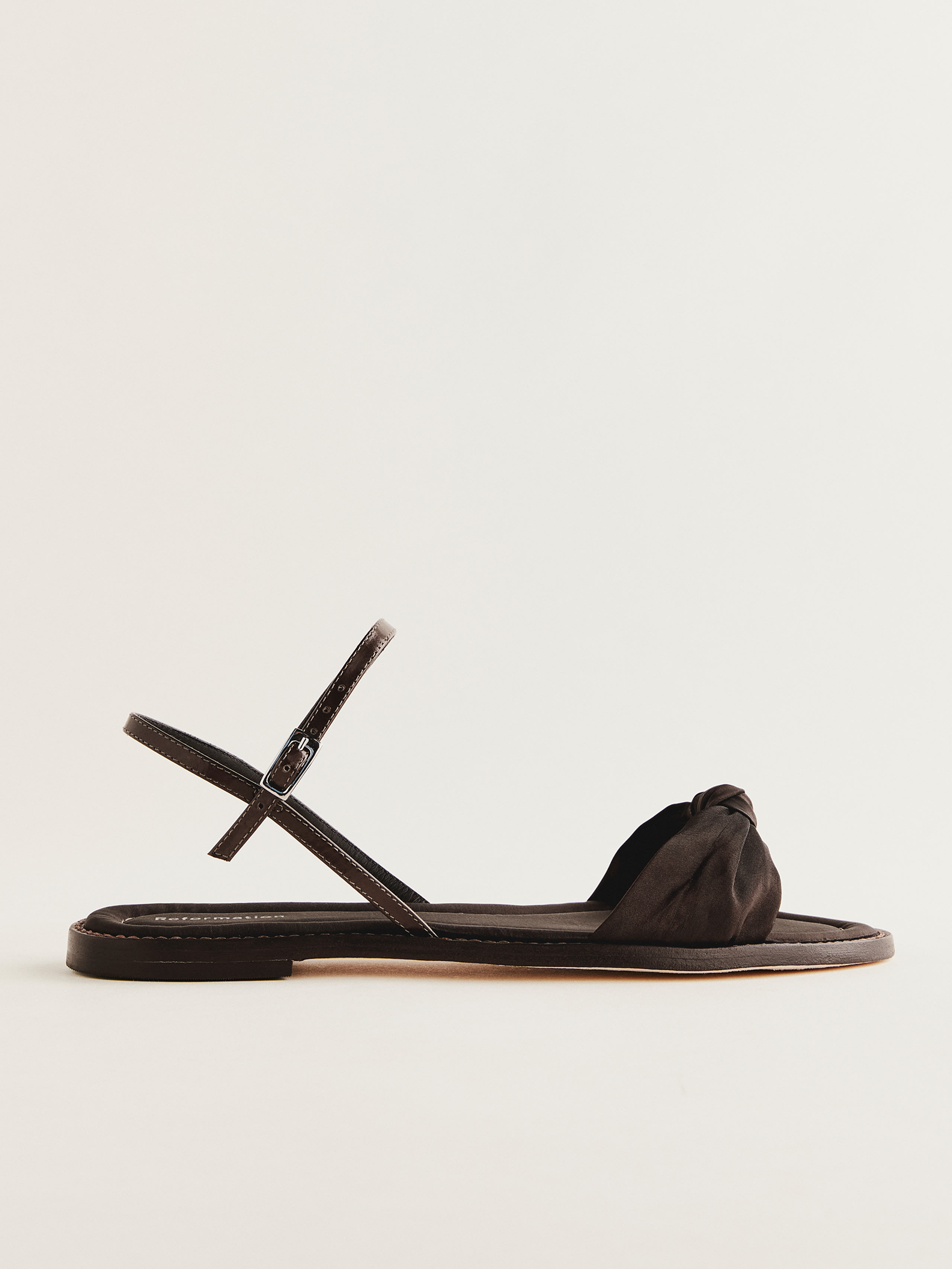 Shop Reformation Cassidy Flat Knotted Sandal In Dark Cacao Taffeta