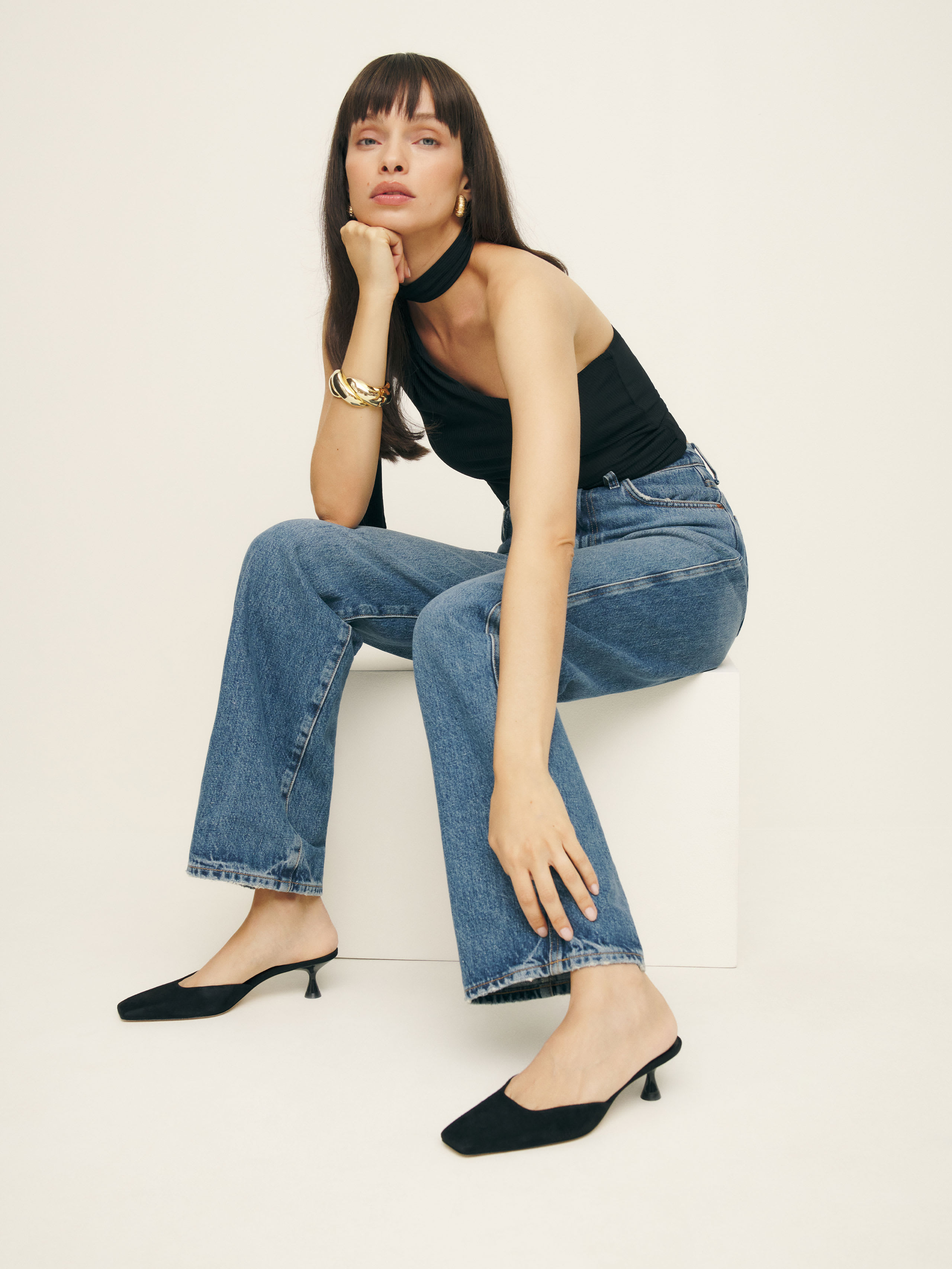 Reformation Daniela Kitten Mule In Black Suede