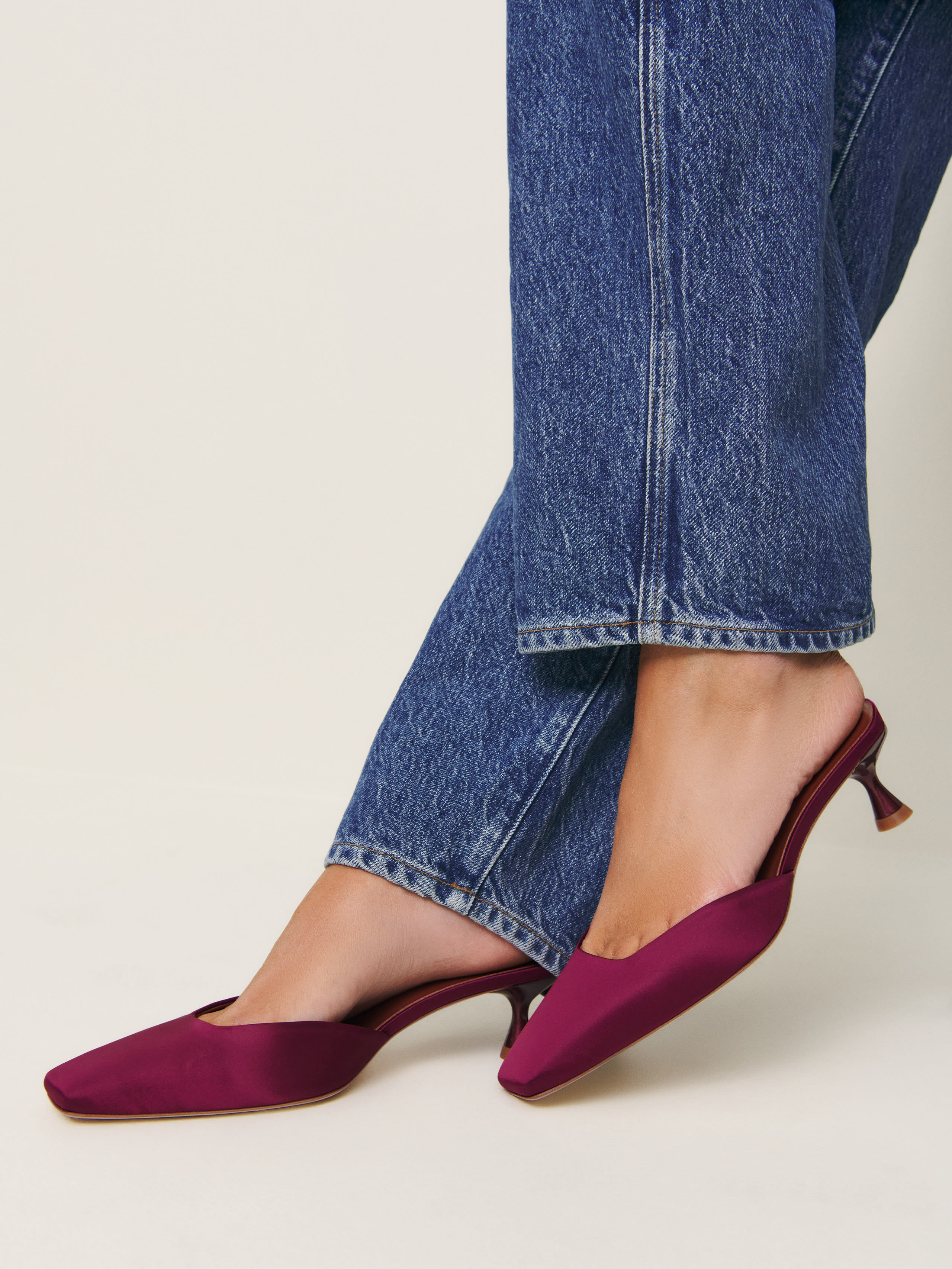 Reformation Daniela Kitten Mule In Dark Cherry Satin