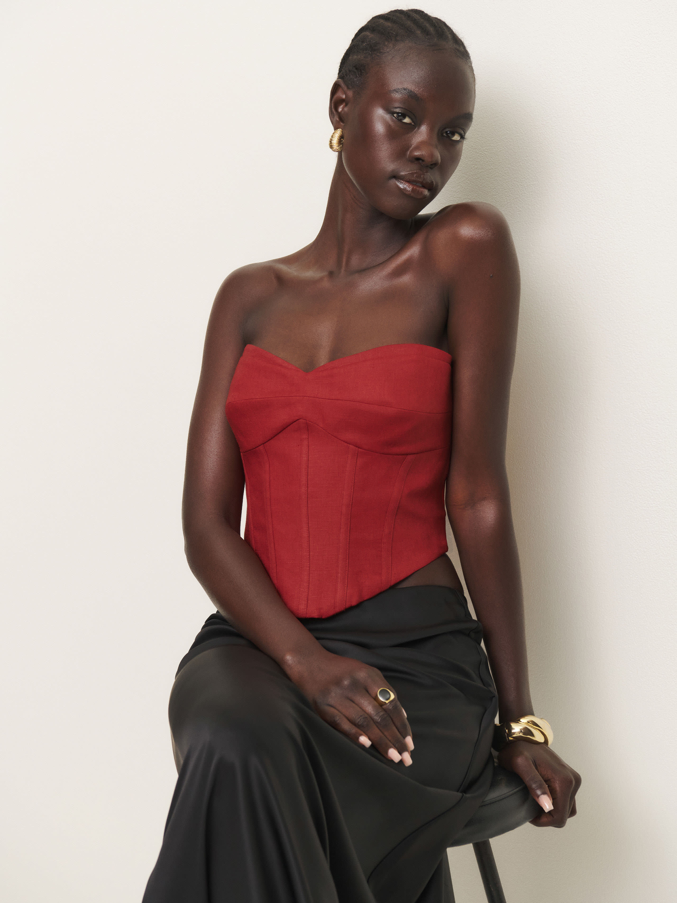 Reformation Pacie Linen Top In Sundried Tomato