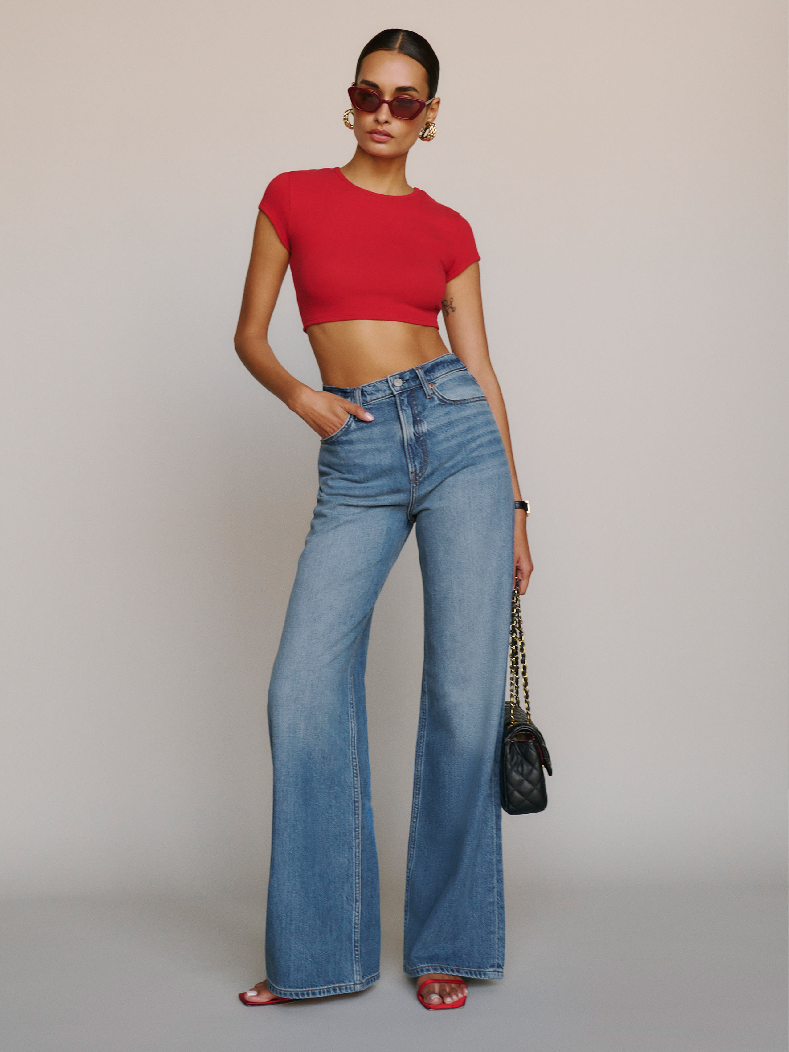 Reformation Cary Lived-in Wide Leg Jeans In Blue