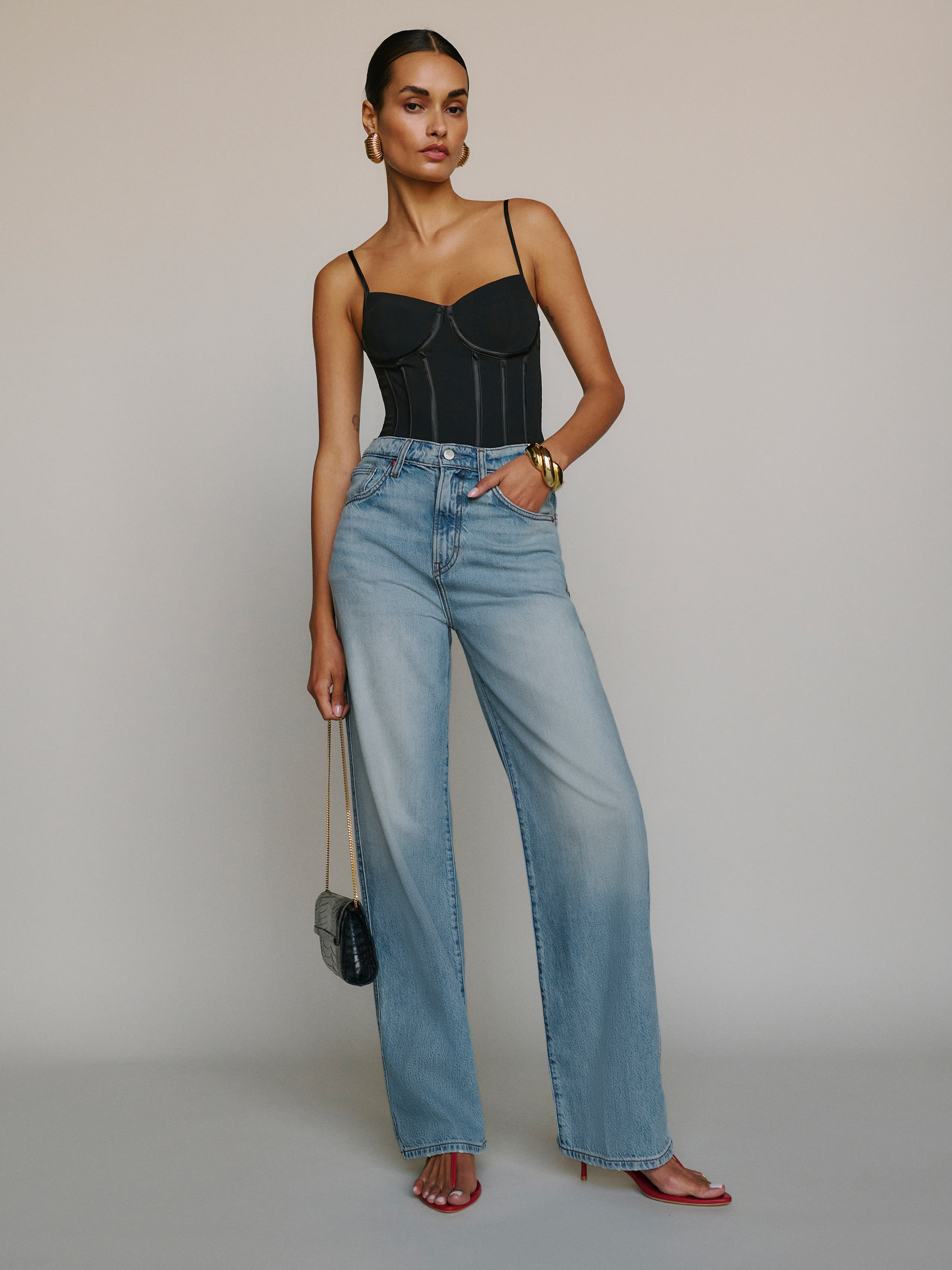 Reformation Val Lived-in Straight Jeans In Blue