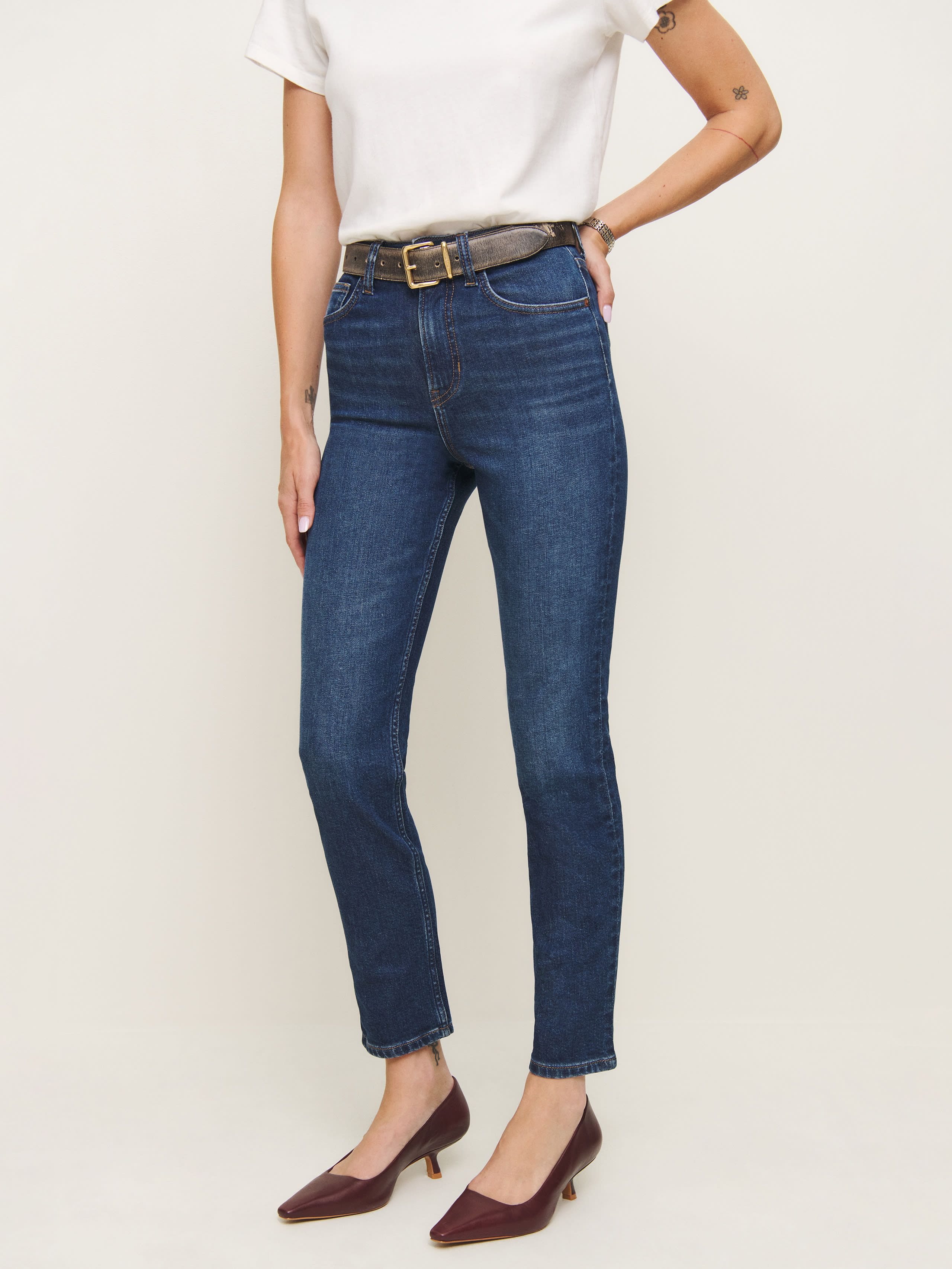 Reformation Ezra Super Stretch High Rise Straight Jeans In Galene