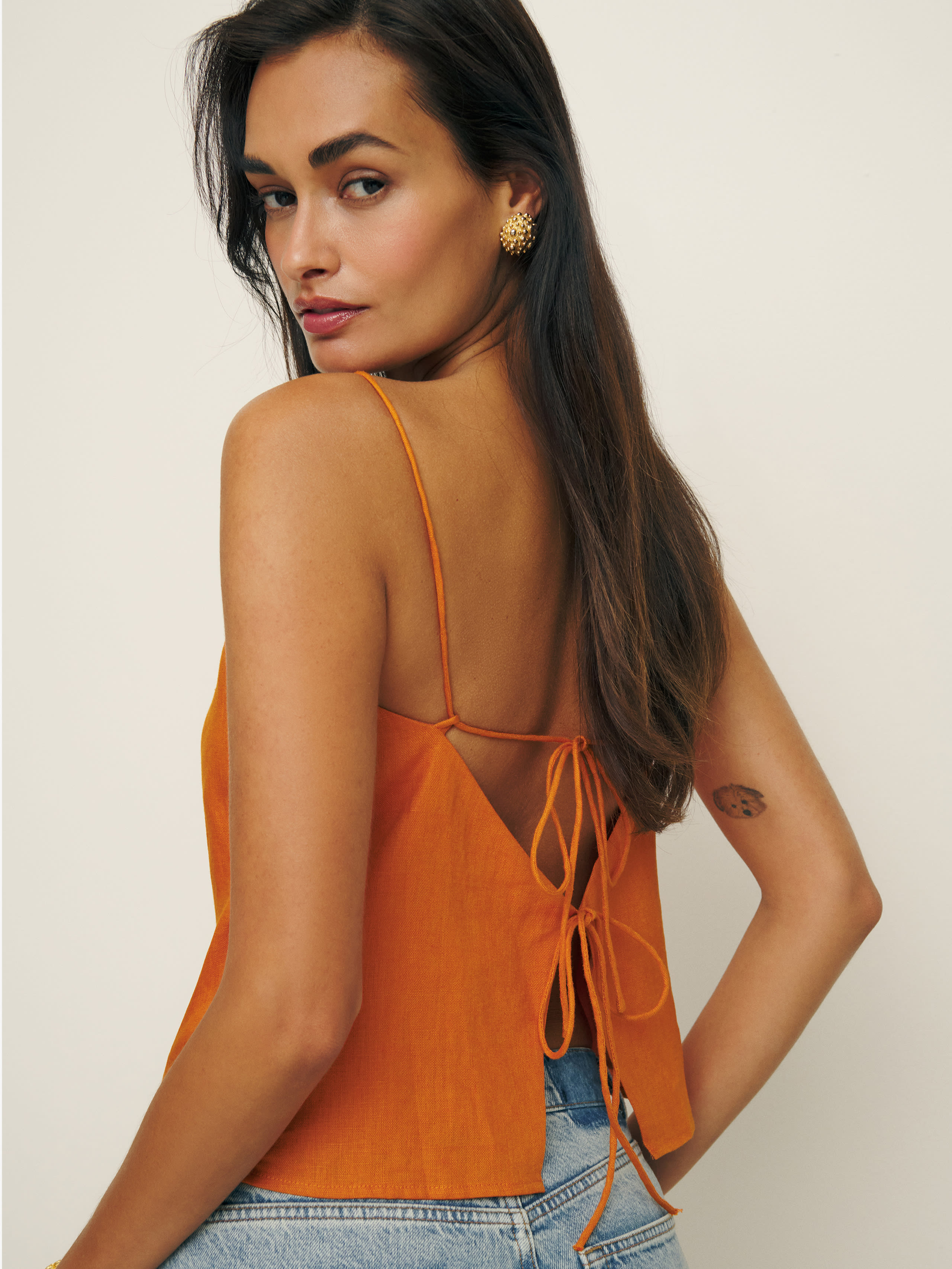 Shop Reformation Fable Linen Top In Nectarine