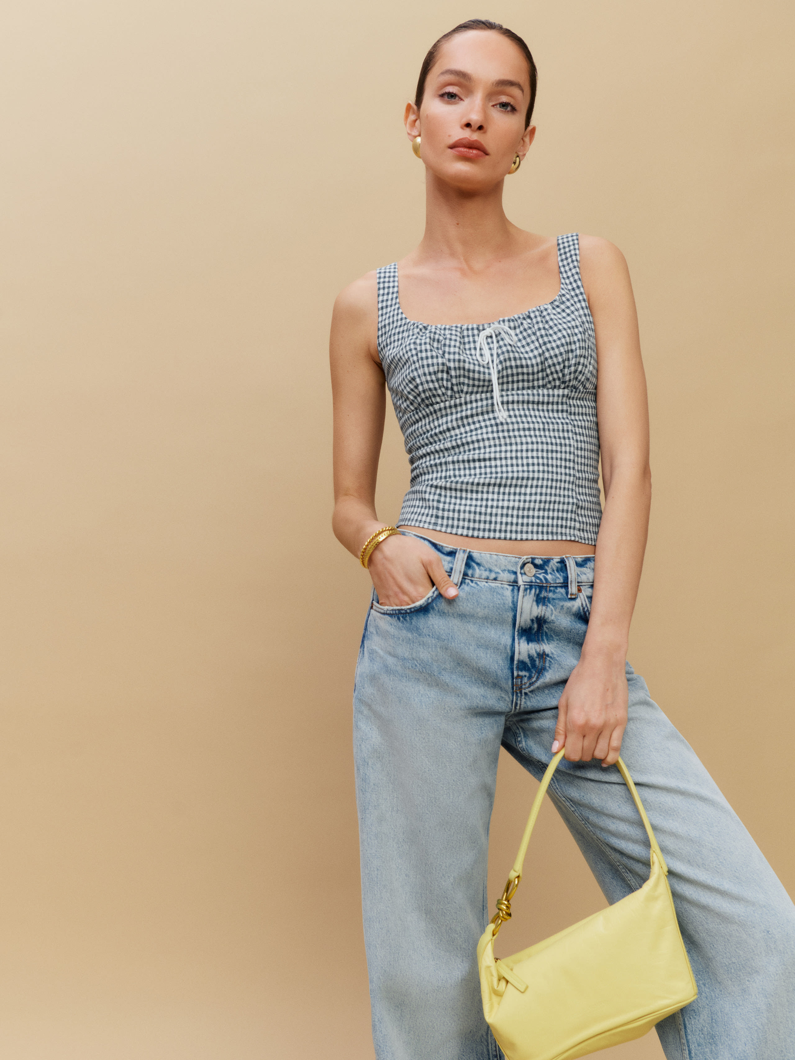 Reformation Balia Linen Top In Slate Check