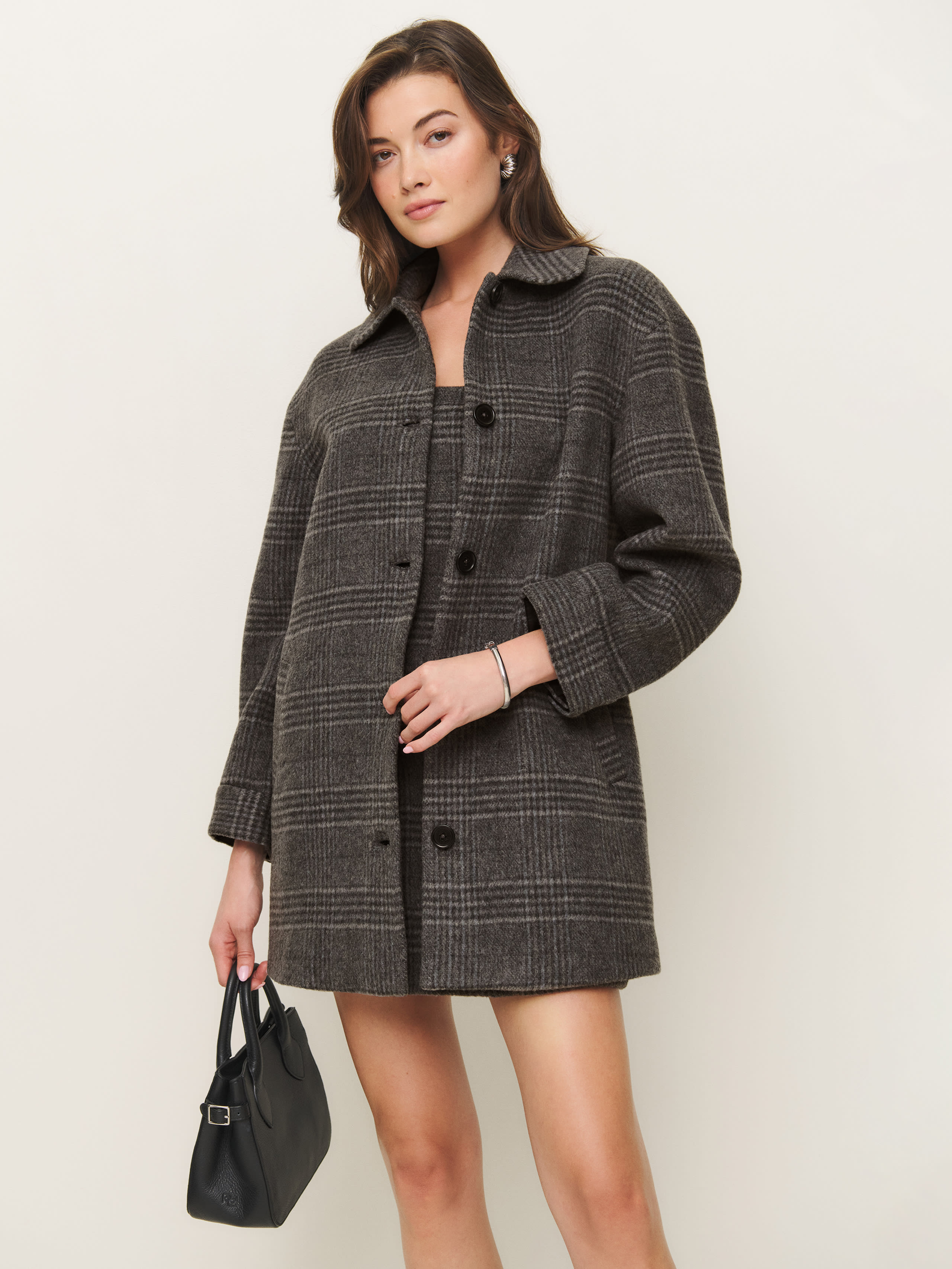 Reformation Irene Jacket In Charcoal Plaid