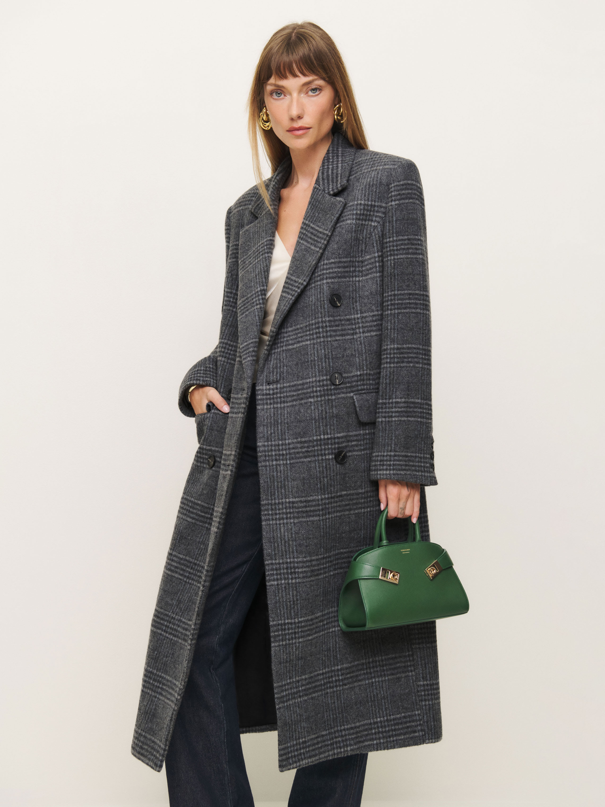 Reformation Lucas Coat In Charcoal Plaid