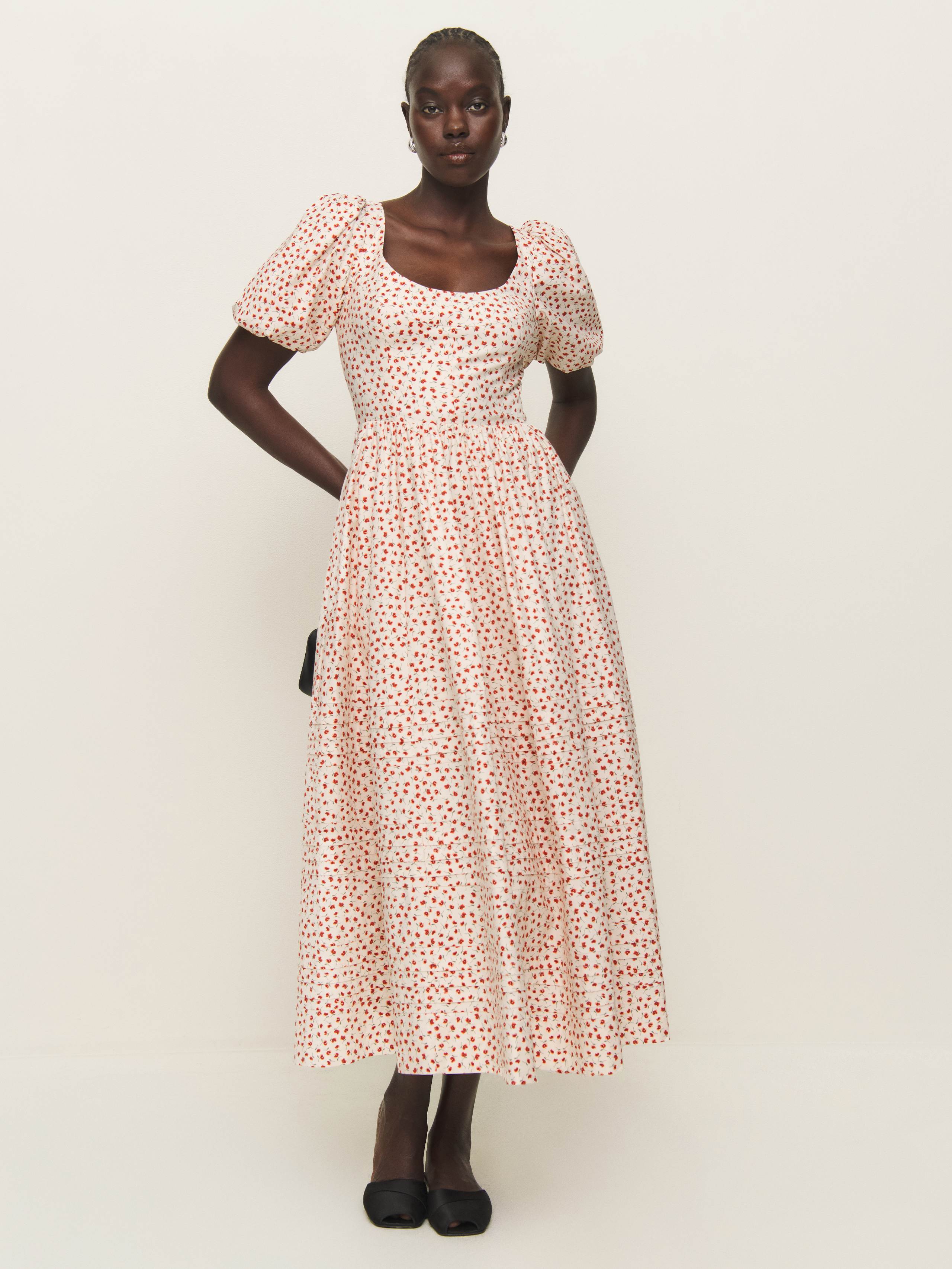 Reformation Everlyn Floral Print A-line Dress In Fresa