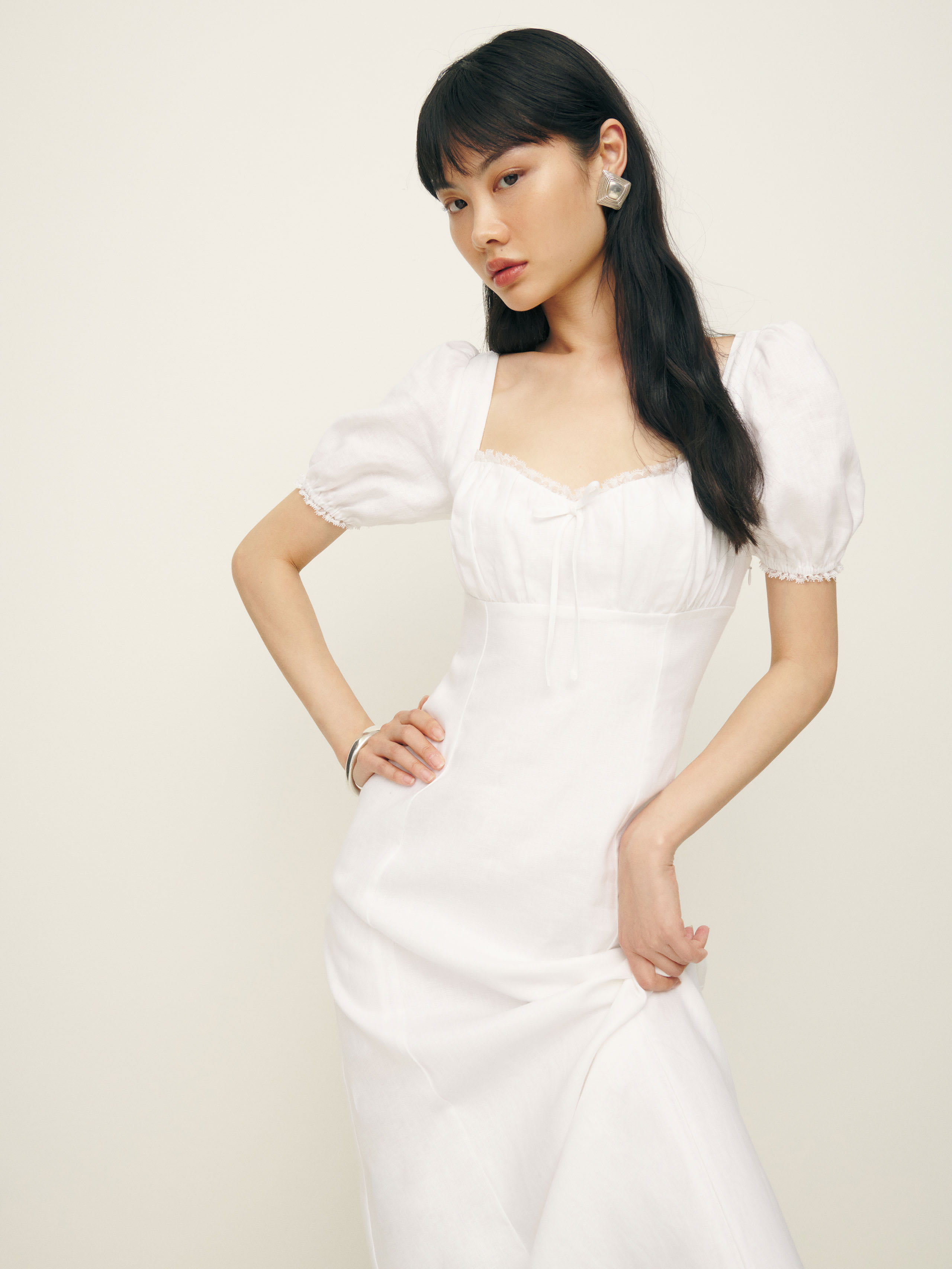Shop Reformation Petites Cherise Linen Dress In White