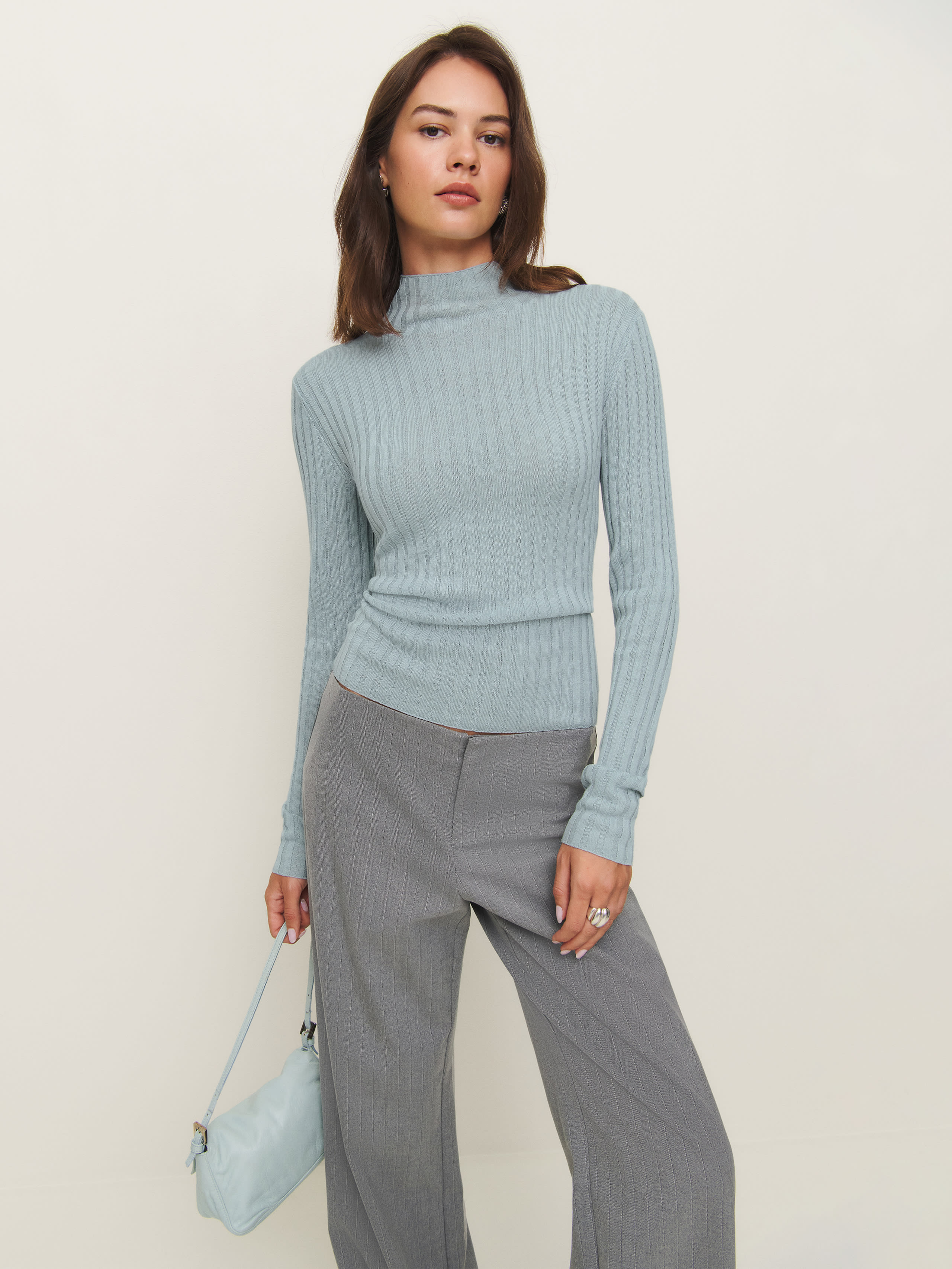 Reformation Cori Ribbed Turtleneck Sweater In Aquamarine