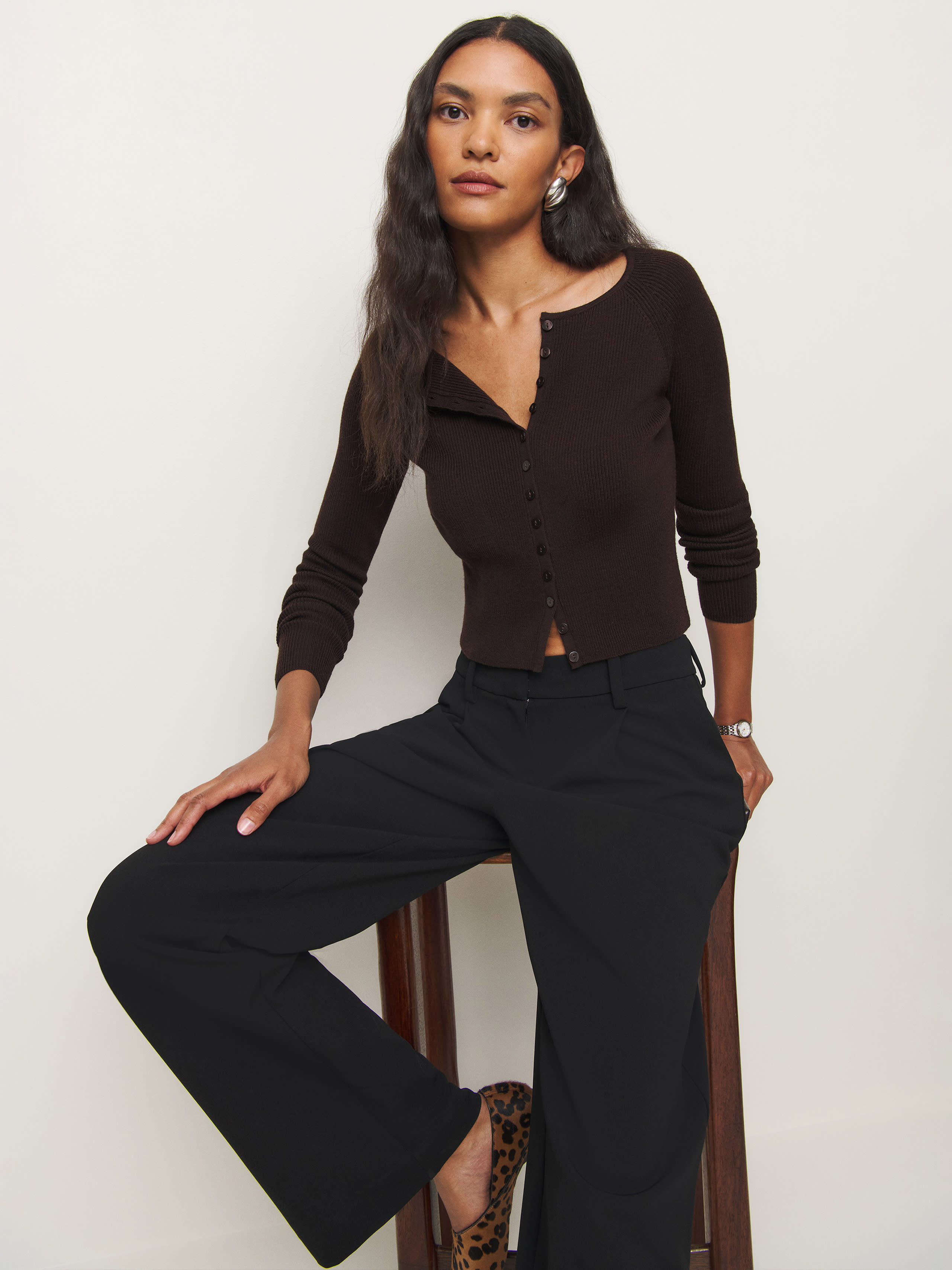 Shop Reformation Meadow Regenerative Merino Cardigan In Mole