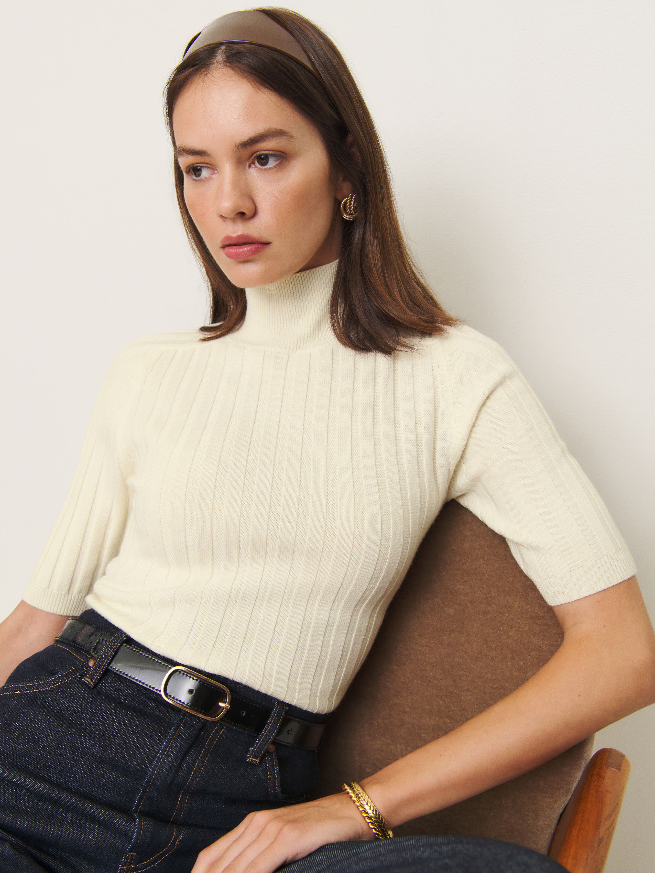 REFORMATION MARGOAX REGENERATIVE MERINO MOCK NECK SWEATER 