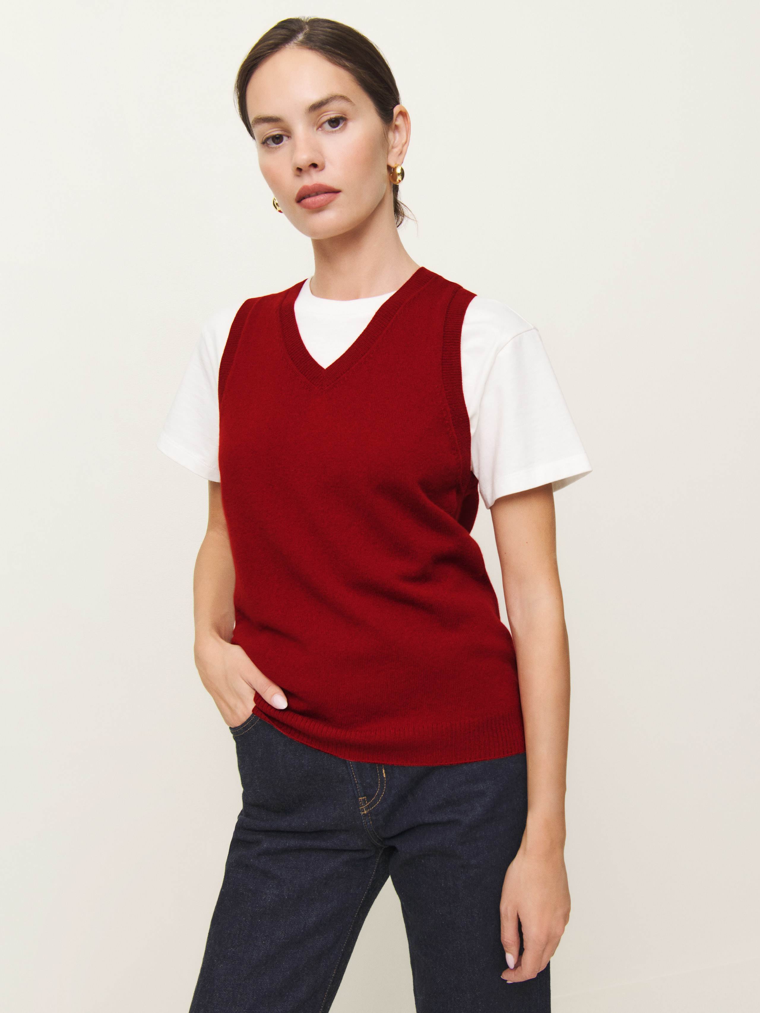 Reformation Wren Cotton V-neck Tank In Crimson