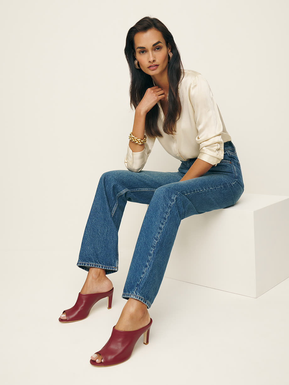 Reformation Lydia Heeled Sandal In Brick Red Leather