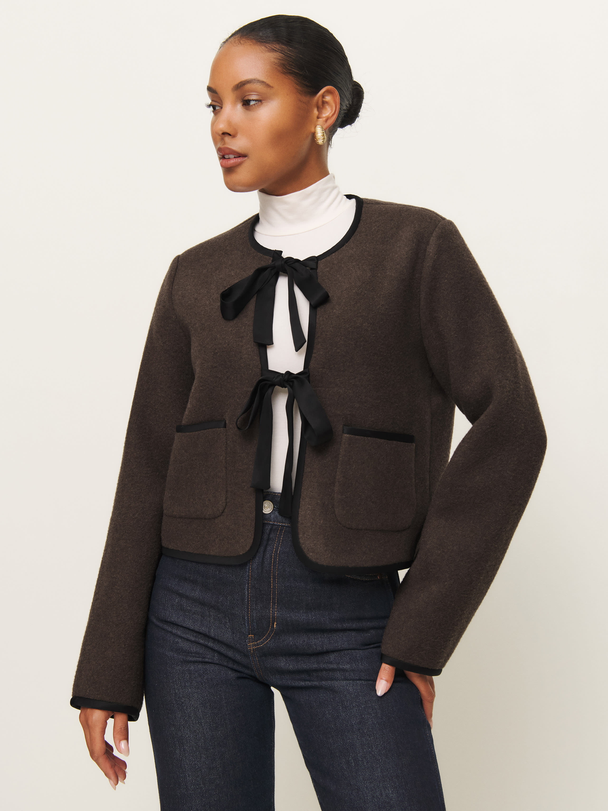 Reformation Daisy Cropped Jacket In Nutella
