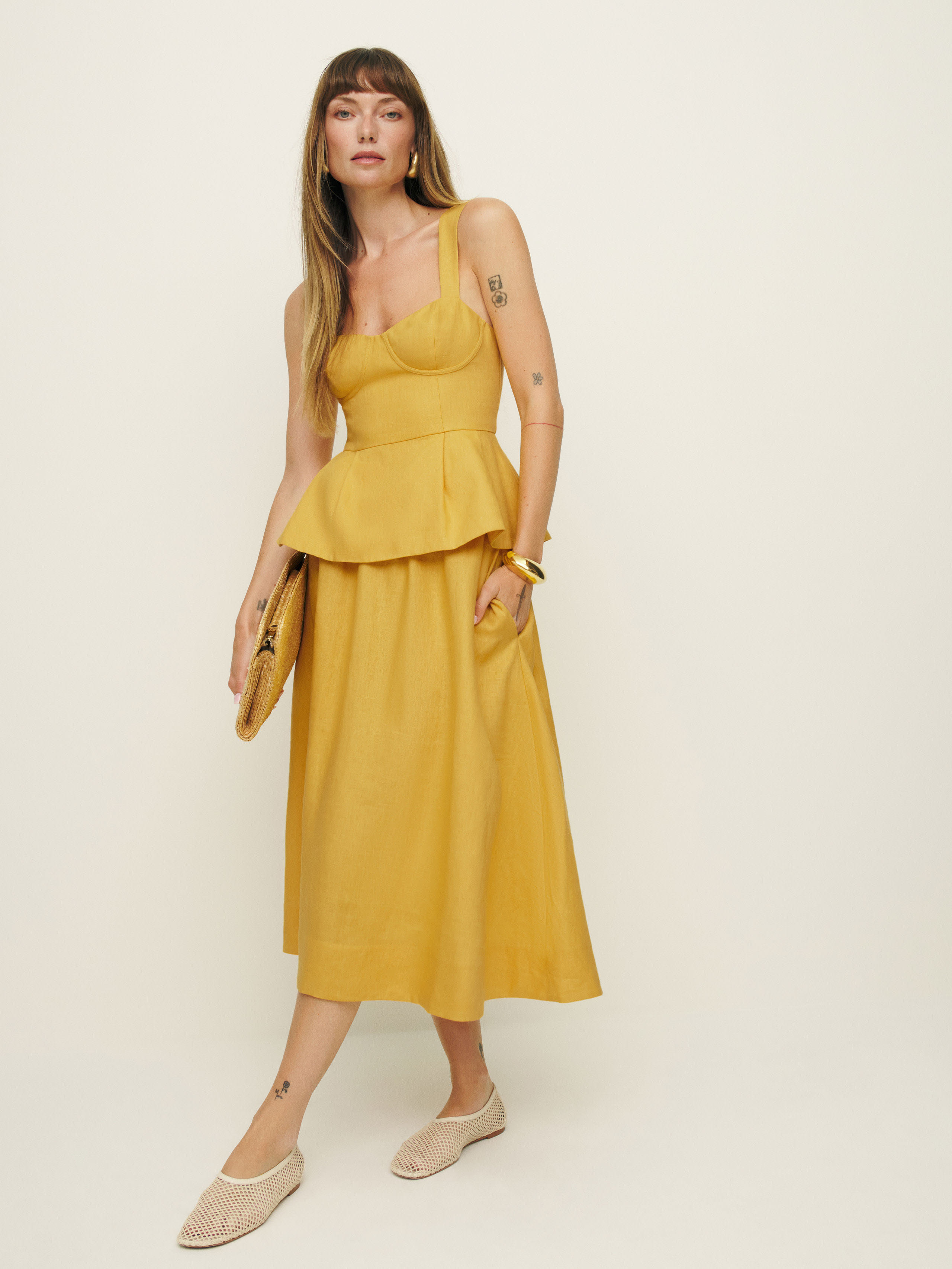Reformation Misty Linen Two Piece In Sunflower