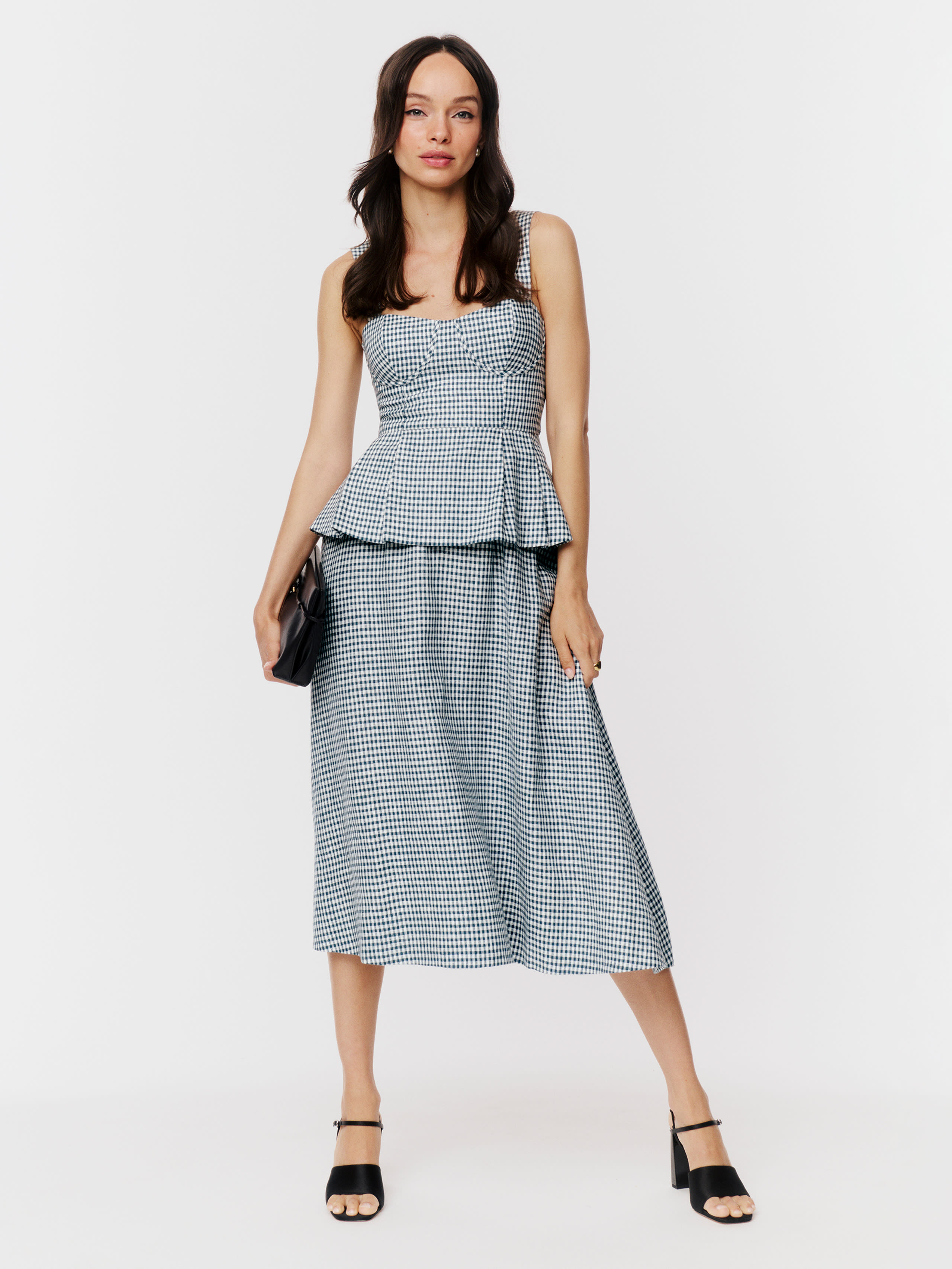 Reformation Misty Linen Two Piece In Slate Check