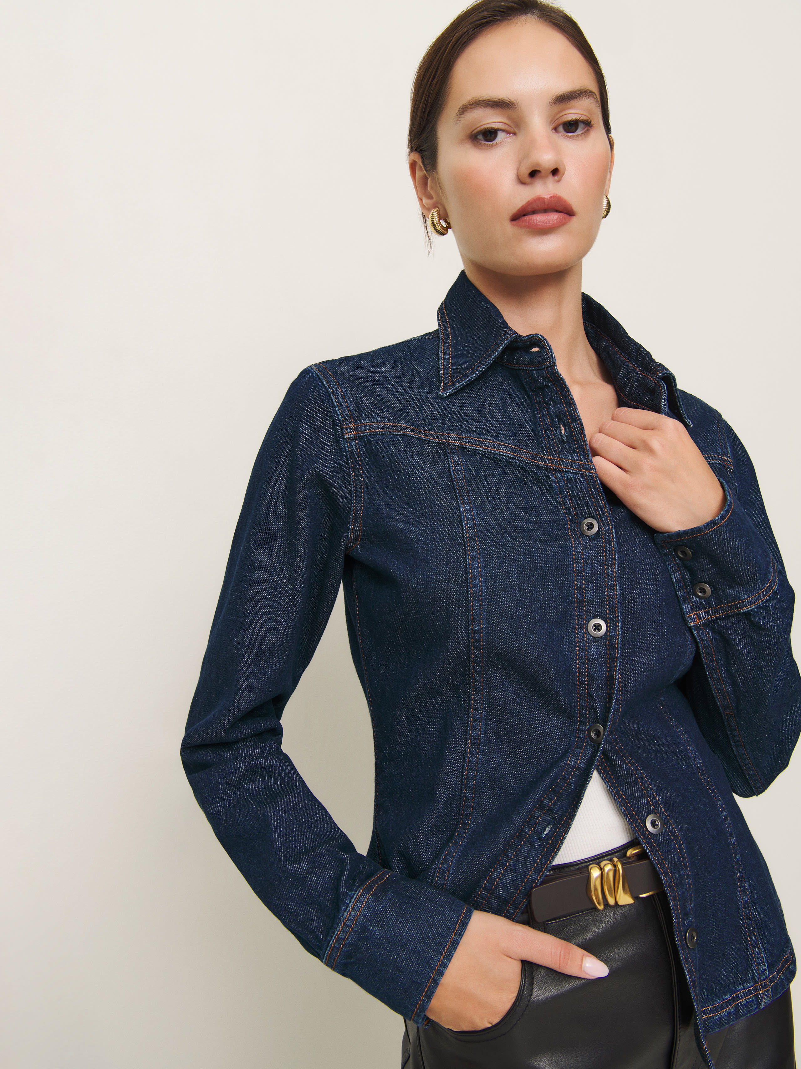 Reformation Nellie Denim Shirt In Prespa