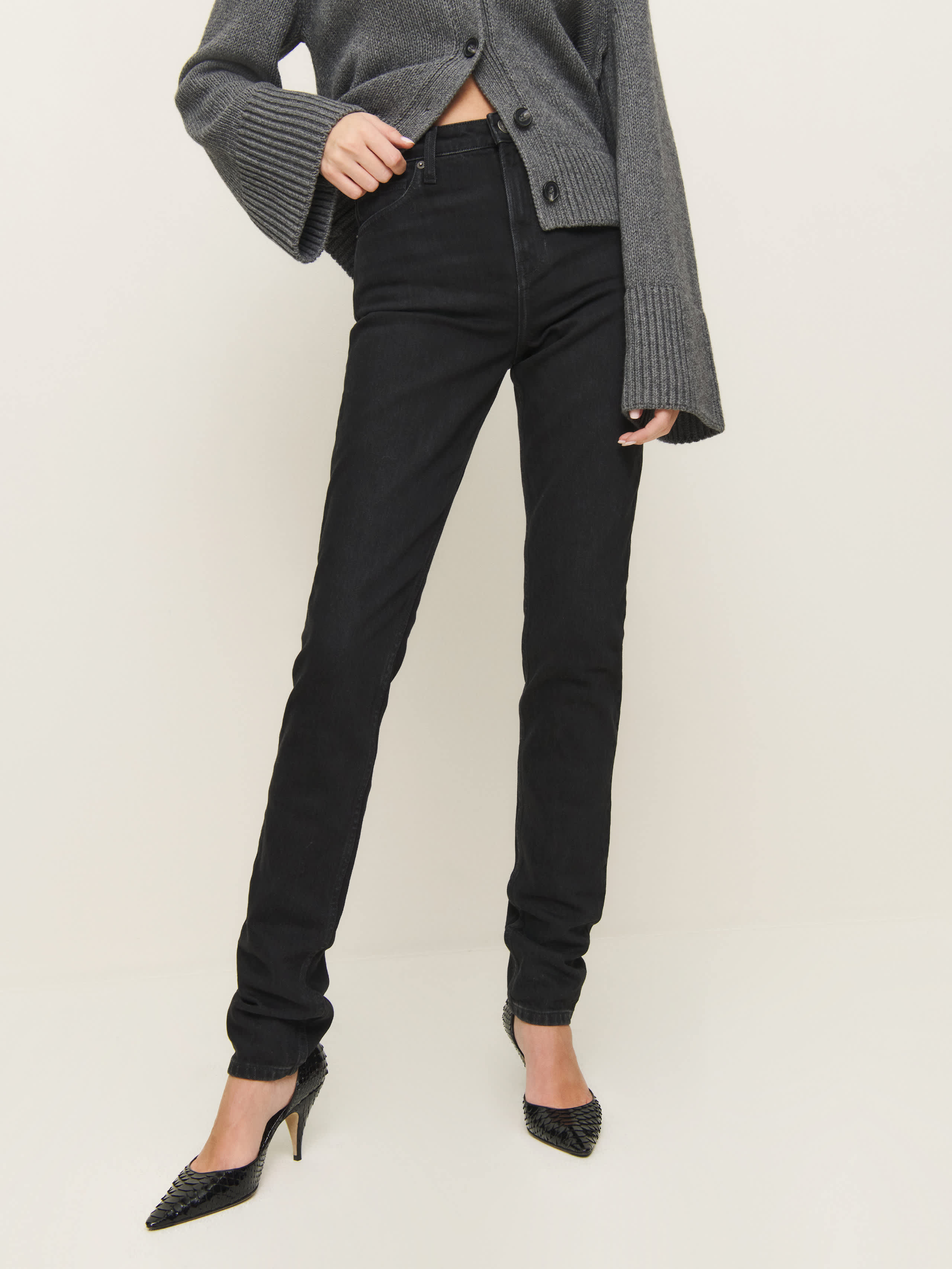 Reformation Etta Stretch High Rise Stacked Slim Jeans In Vana