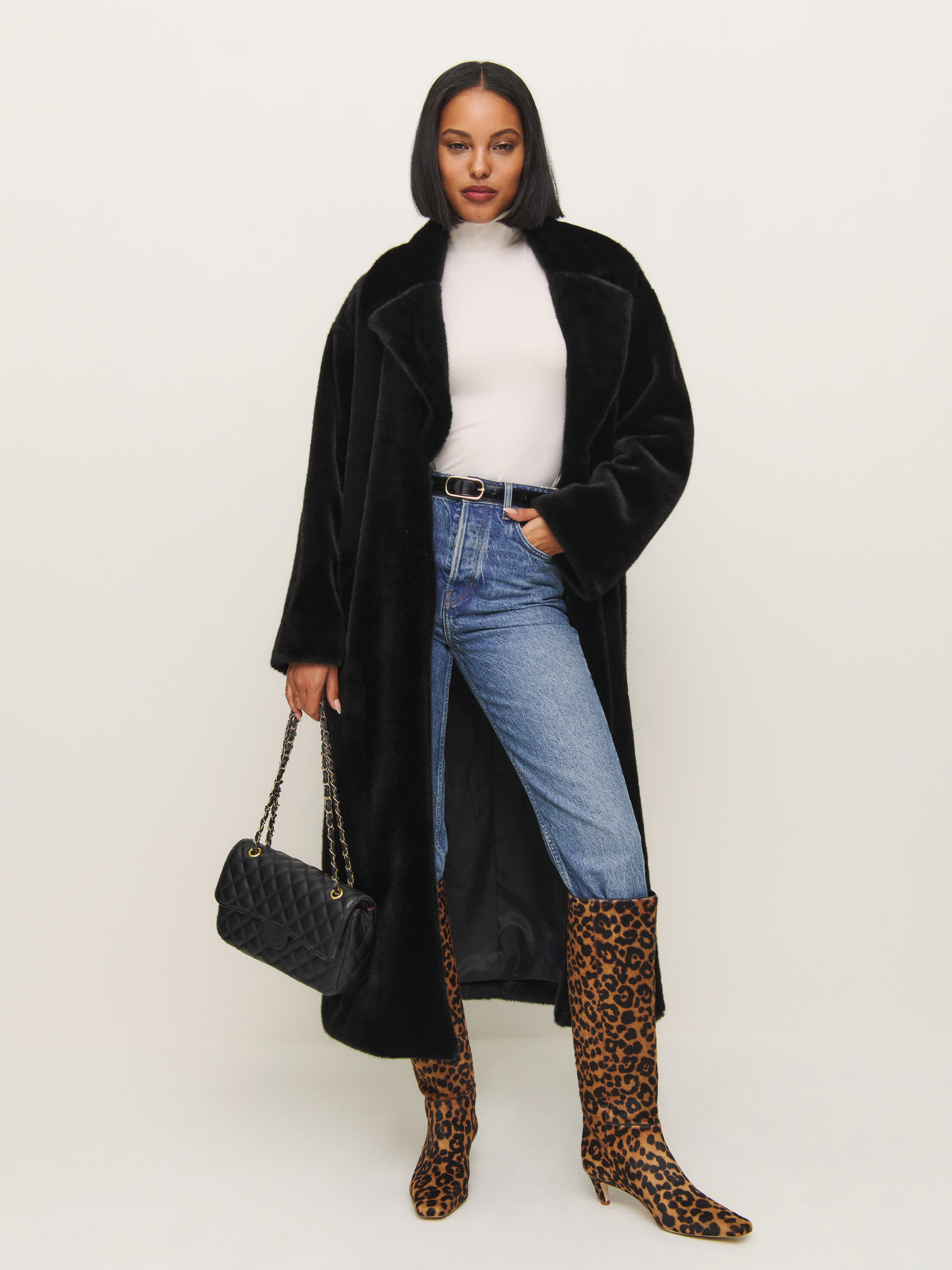 Shop Reformation Chloe Faux Fur Oversized Coat In Black