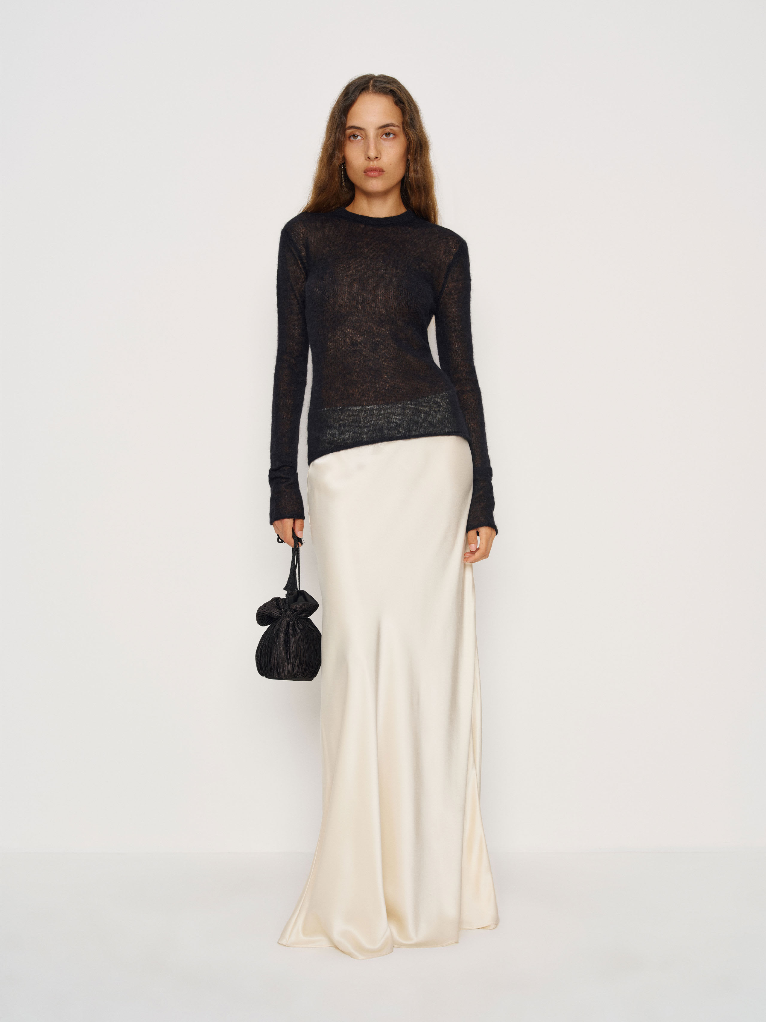 Reformation Alice Sheer Alpaca Crew In Black