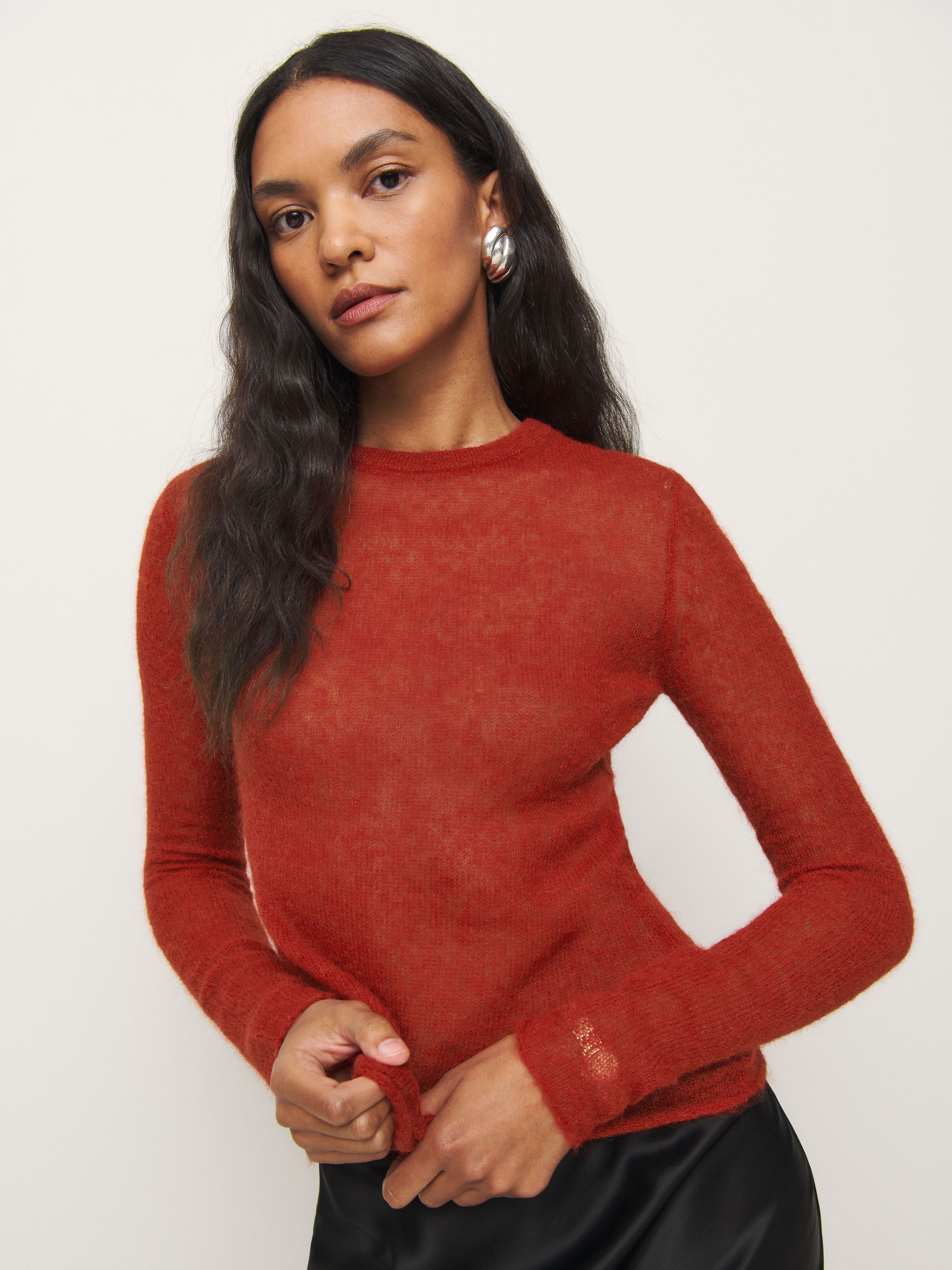 Reformation Alice Sheer Alpaca Crew In Sundried Tomato