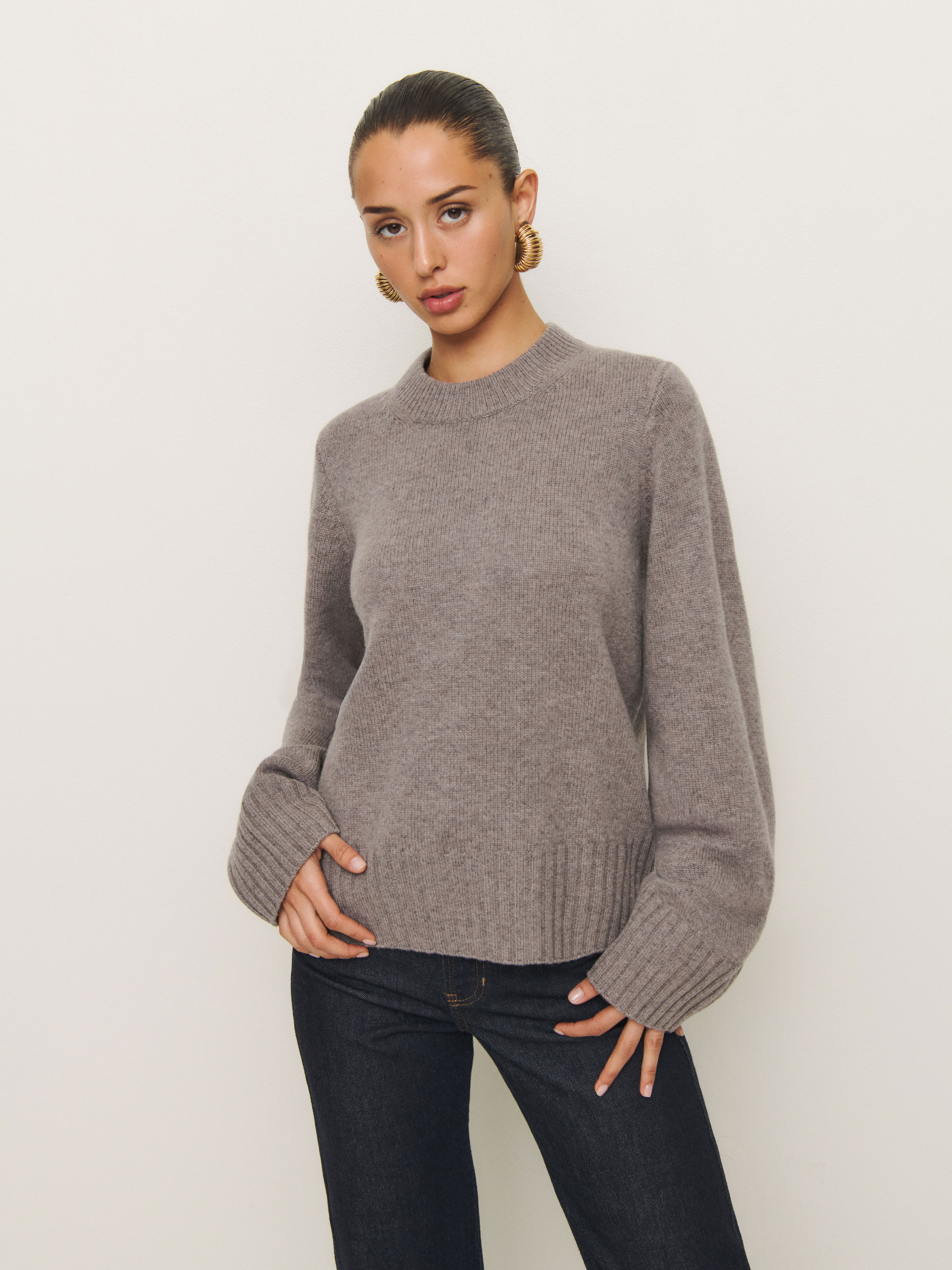 Reformation Calloway Regenerative Wool Crew In Dormouse
