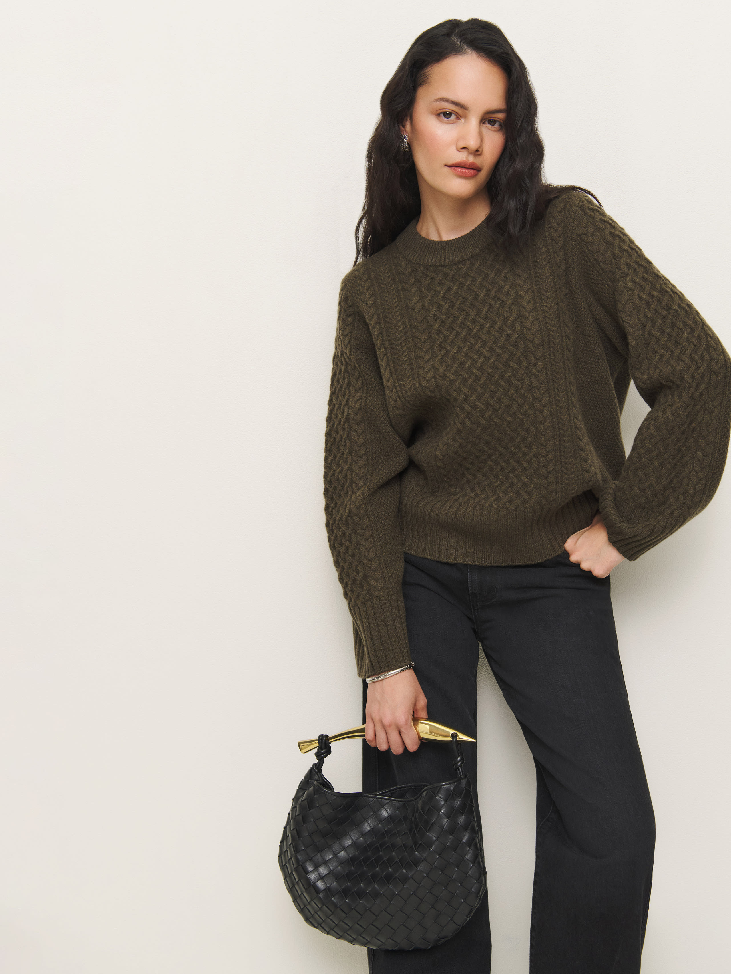 Shop Reformation Calloway Regenerative Wool Crew In Kelp Cable