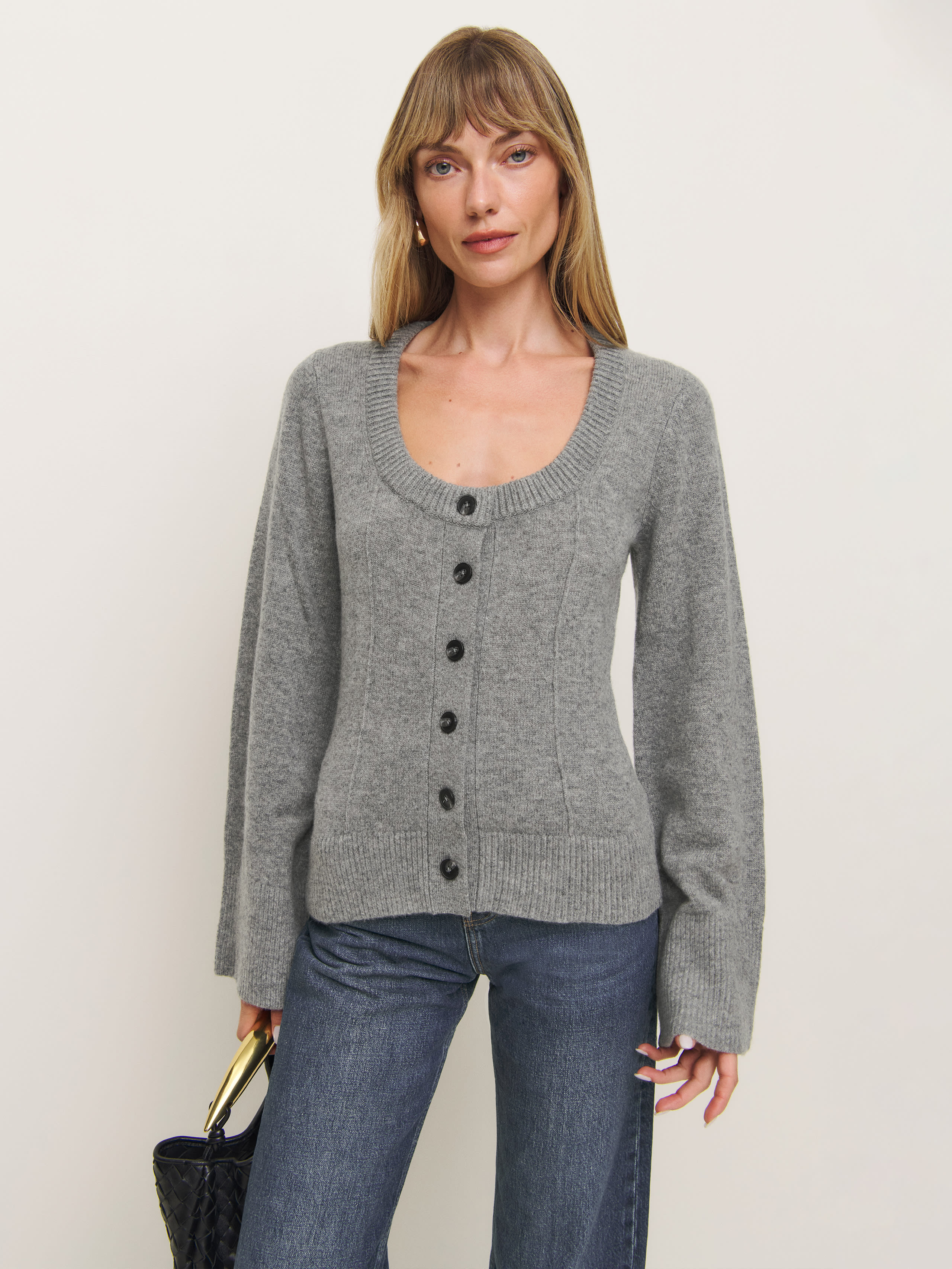 REFORMATION KARINA REGENERATIVE WOOL SCOOP NECK CARDIGAN 