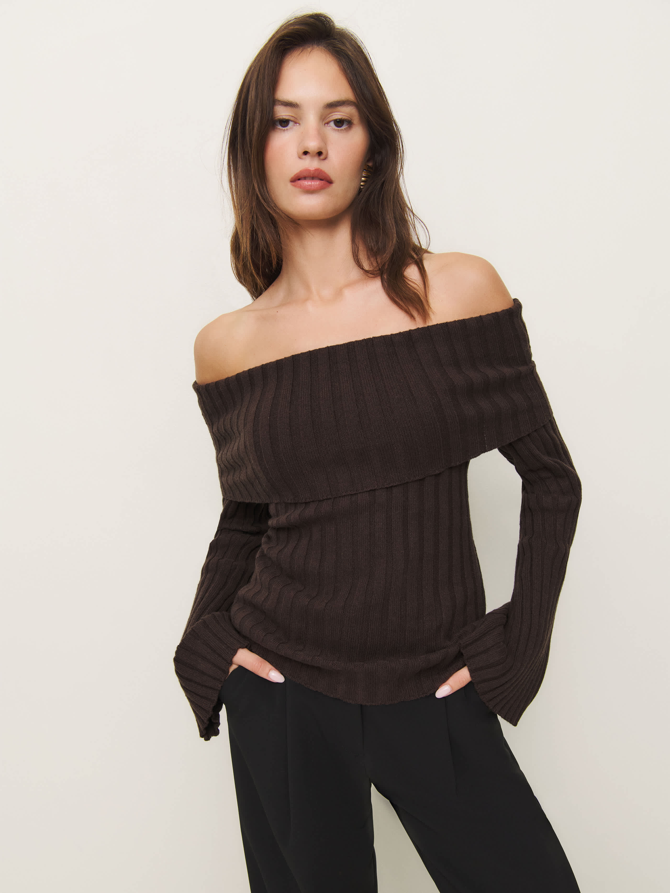 Reformation Lana Cashmere Blend Sweater In Black Bean