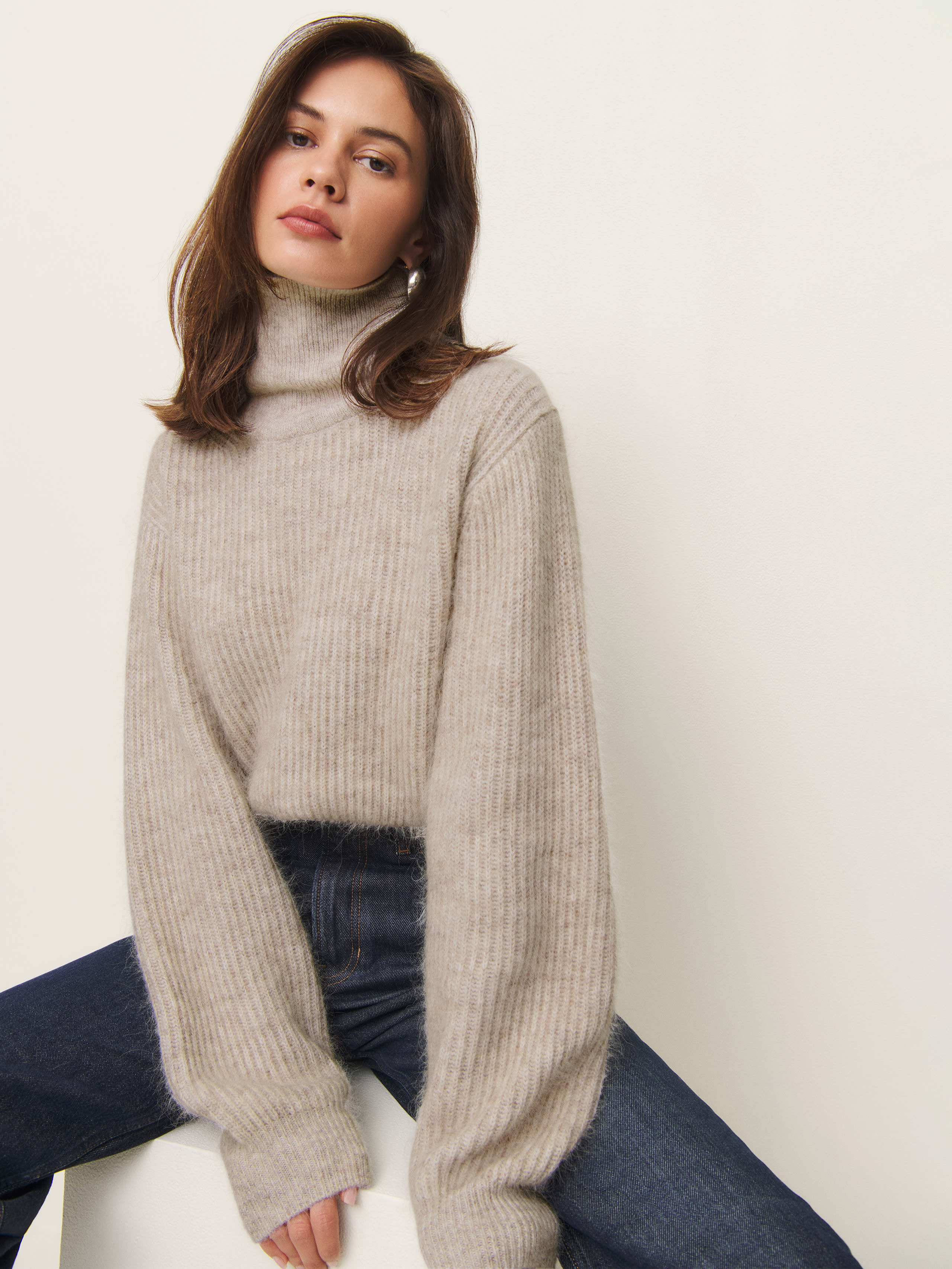 Shop Reformation Cosmia Alpaca Blend Turtleneck Sweater In Barley