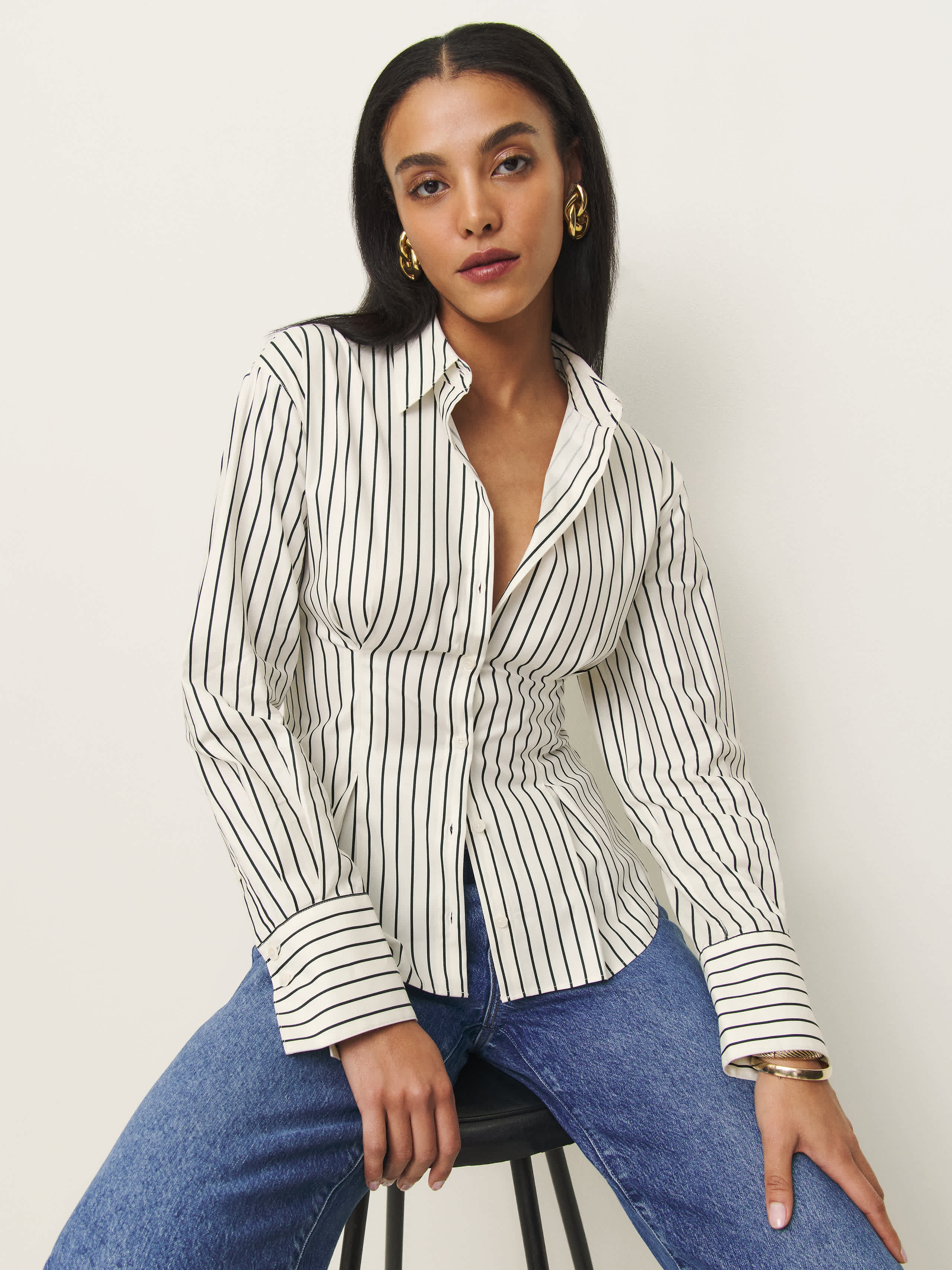 Reformation Becker Shirt In Savoy Stripe
