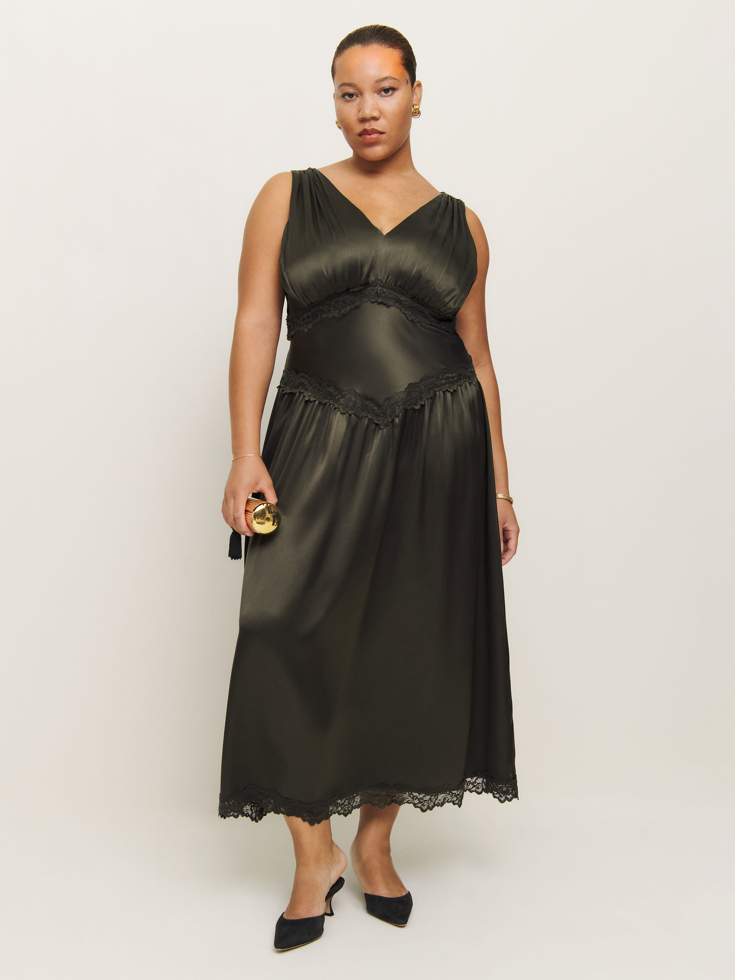 Reformation Stasia Silk Dress Es In Pine Tree