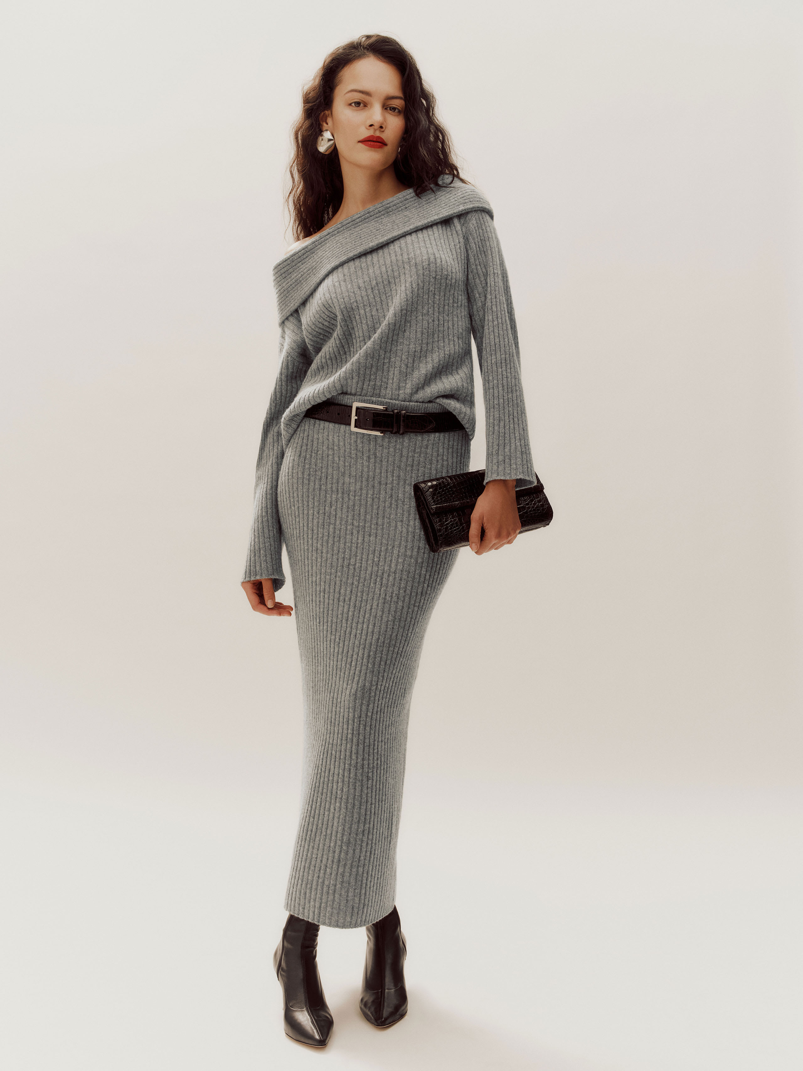 Reformation Amira Sweater Set In Mid Grey