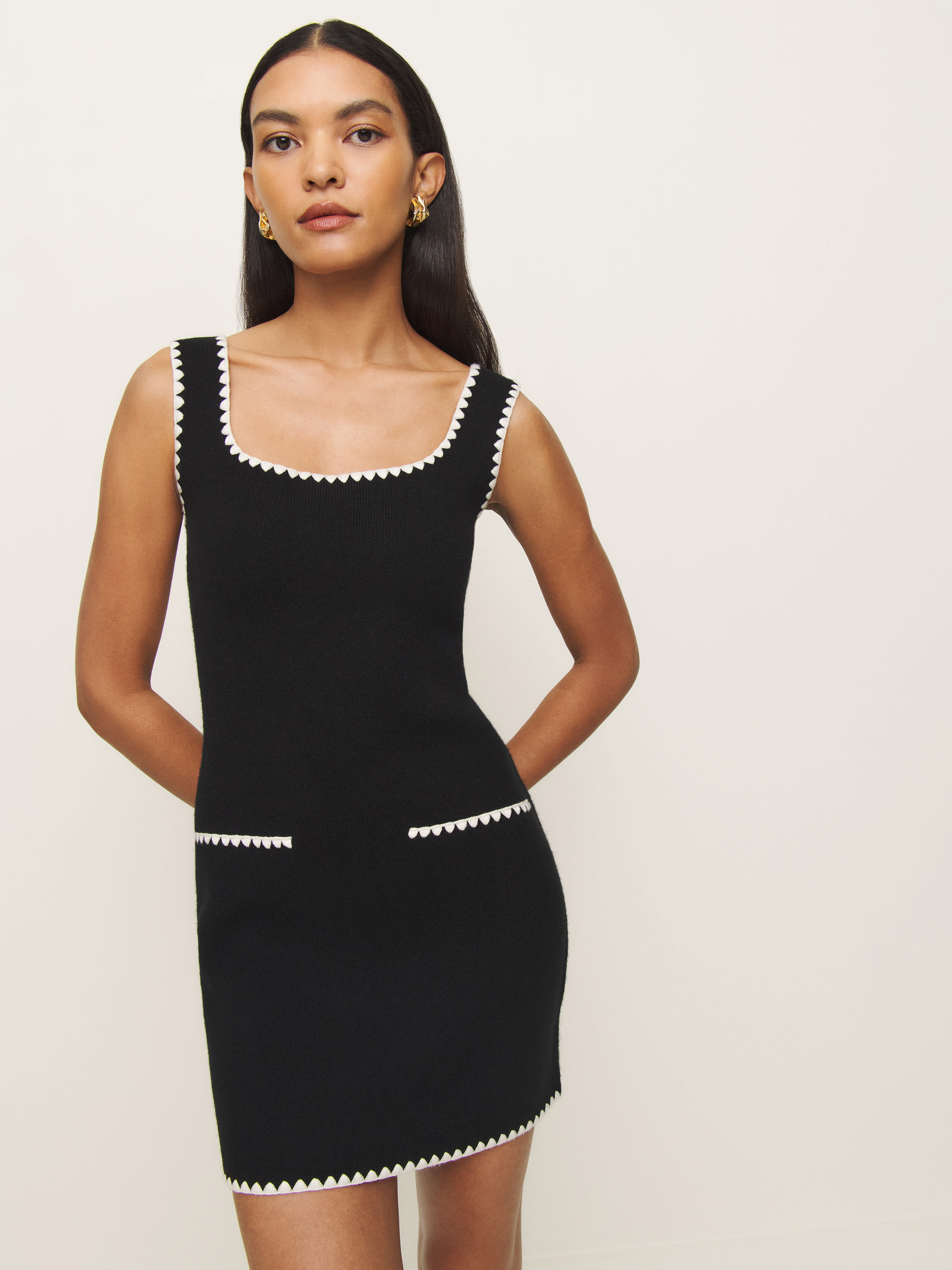 REFORMATION ISABELLE REGENERATIVE WOOL EMBROIDERED SWEATER DRESS 