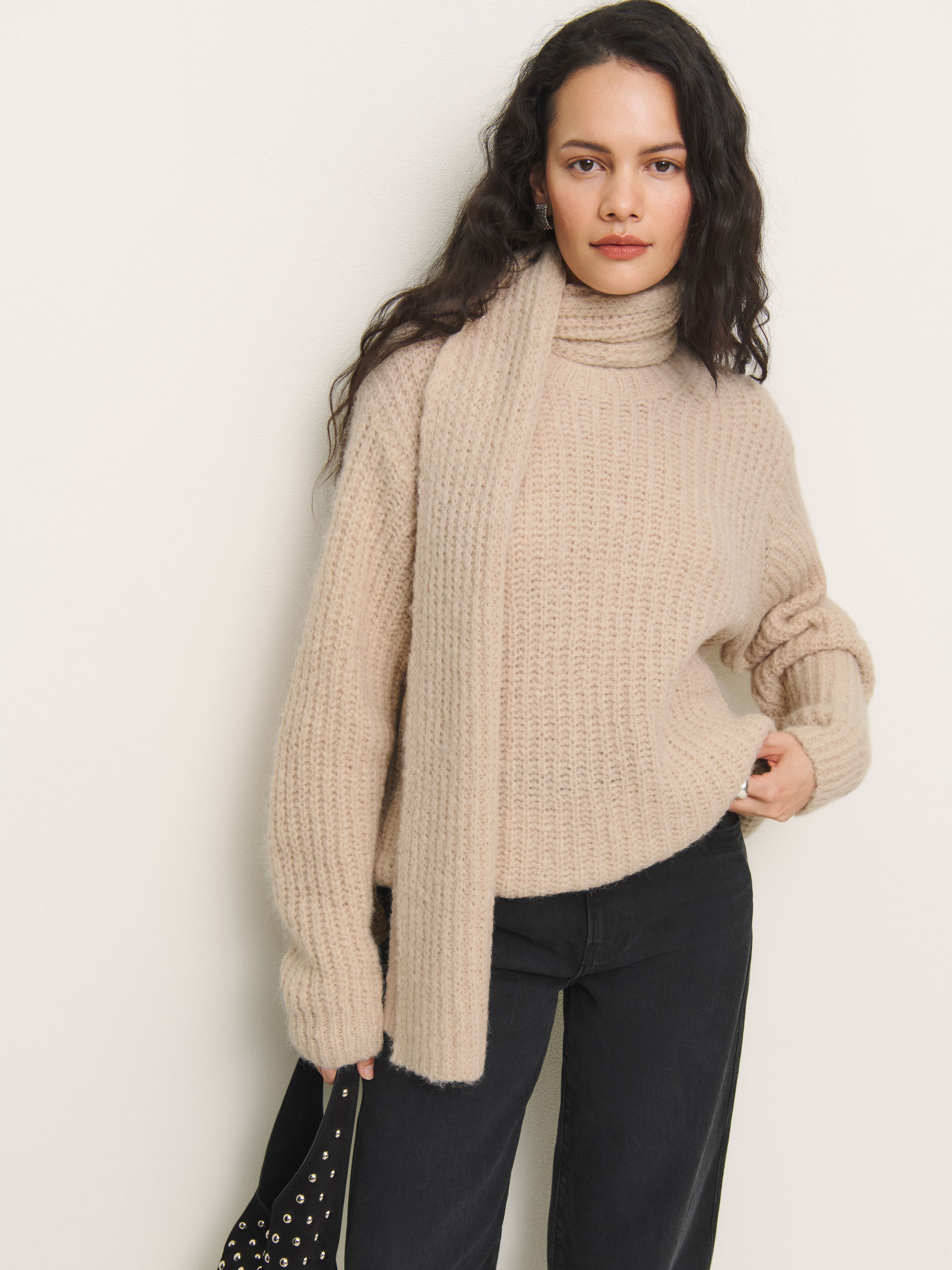 Reformation Spence Scarf Cardigan In Wheat