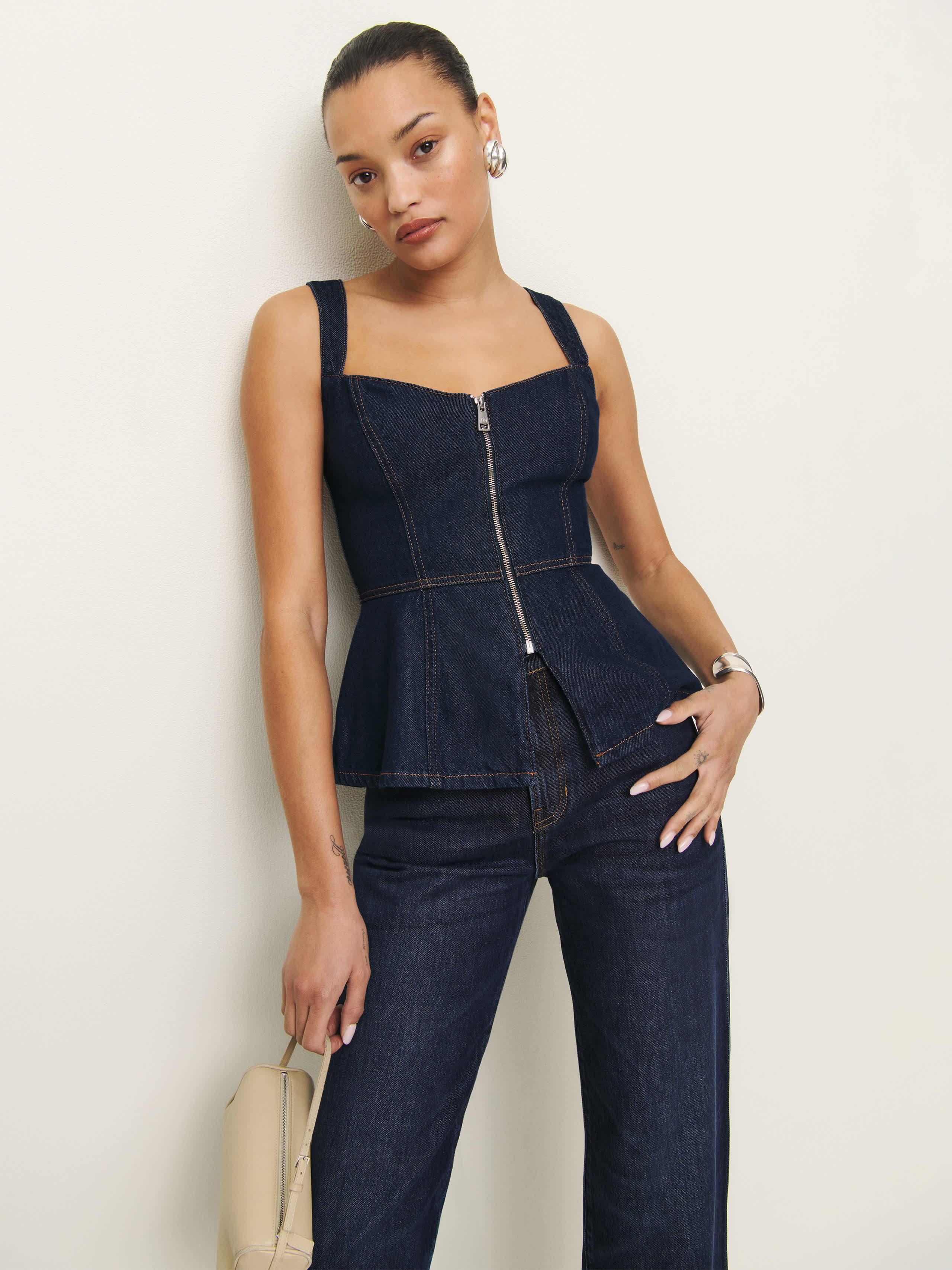 Shop Reformation Zeta Denim Top In Grenada