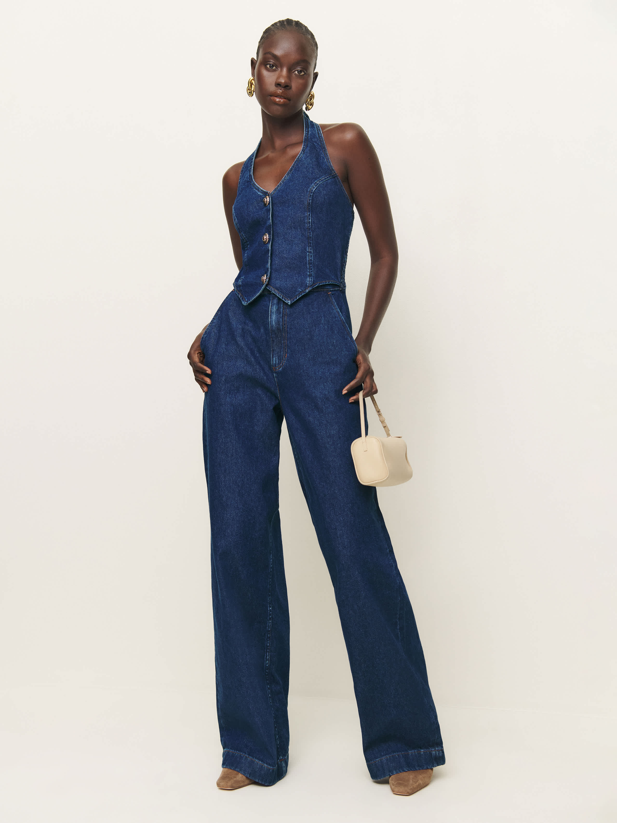 Shop Reformation Lorenza Denim Jumpsuit In Salinas
