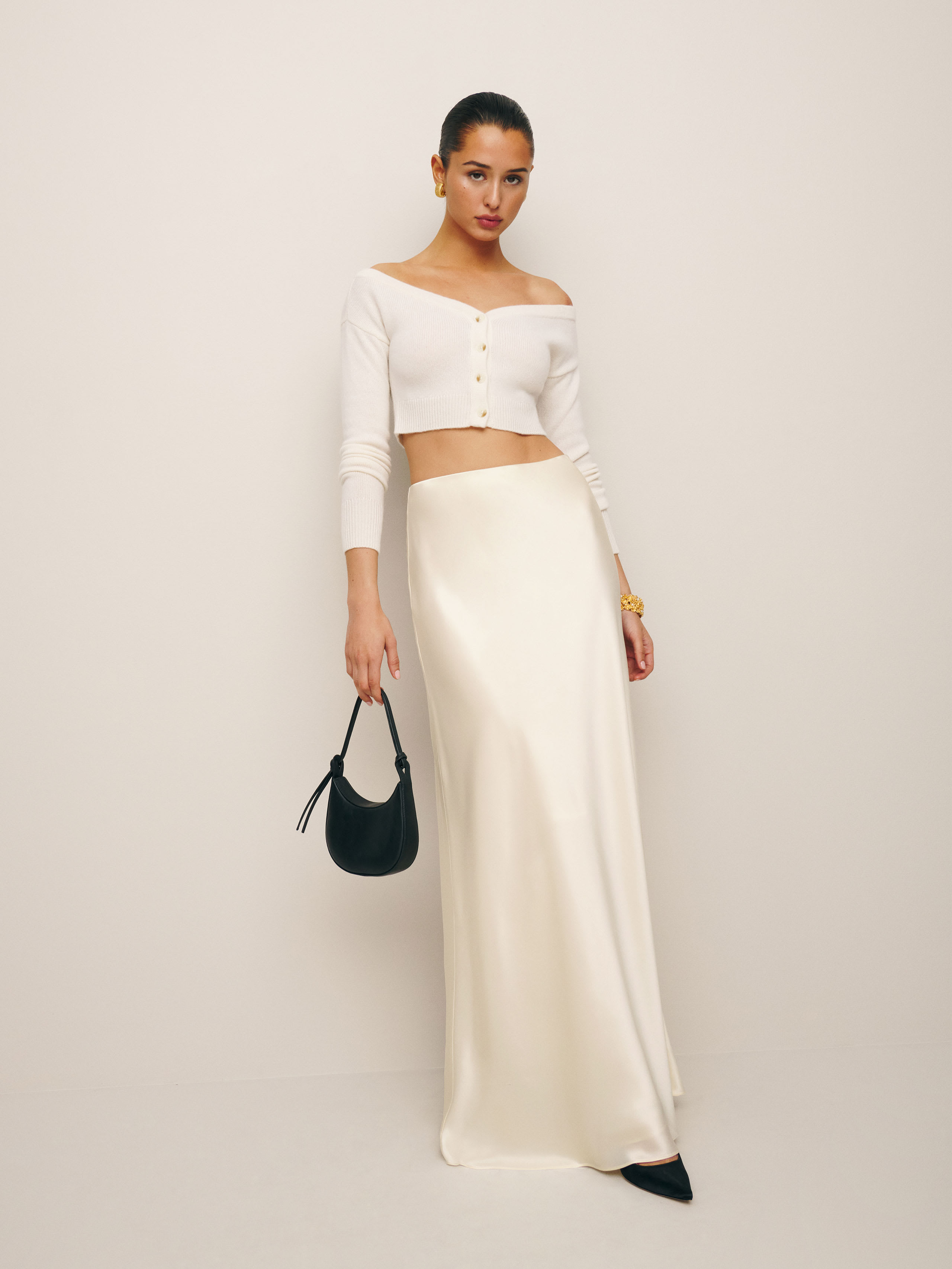 Reformation Petites Bella Satin Skirt In Fior Di Latte