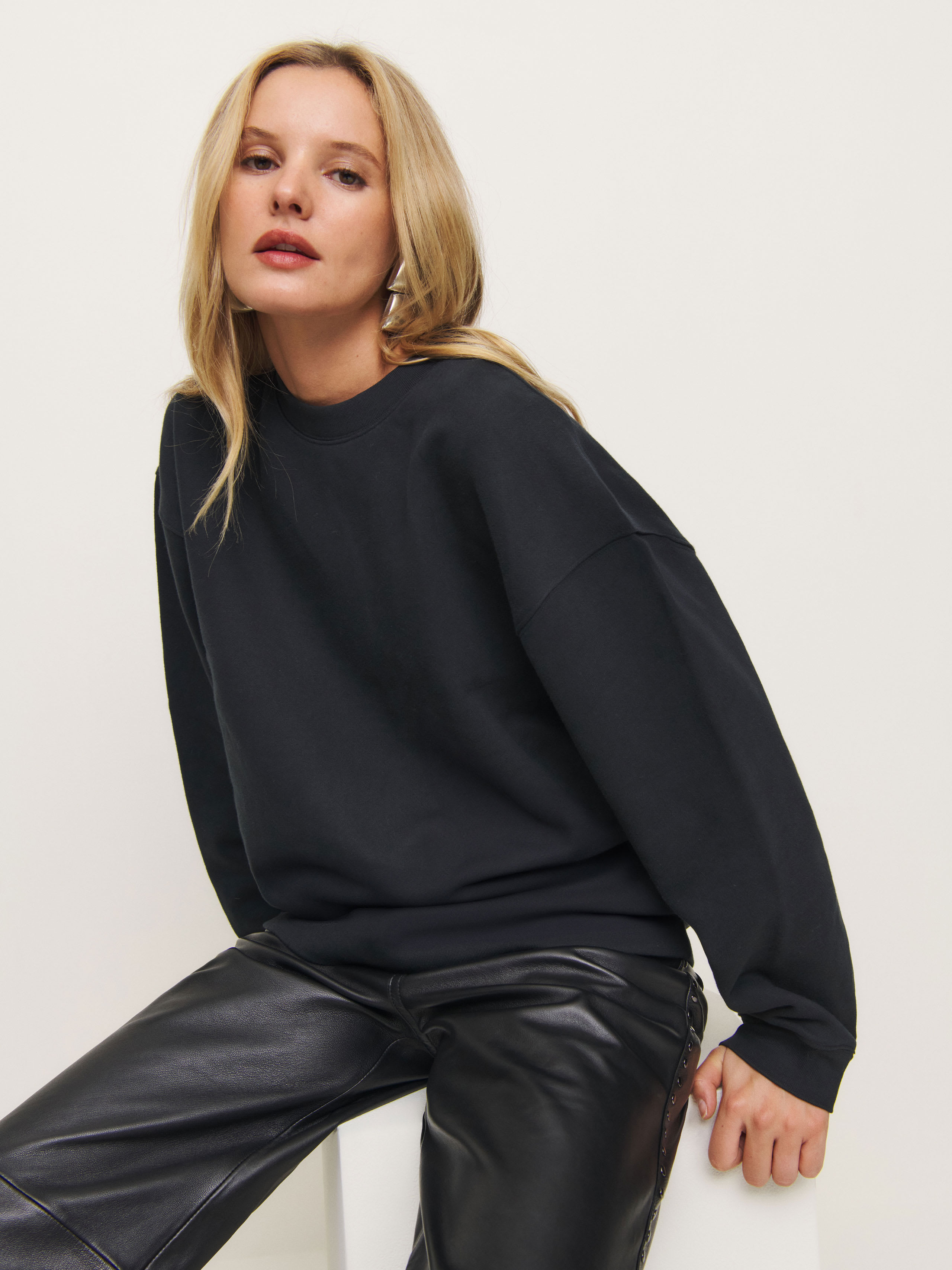 Reformation Emma Classic Crewneck Sweatshirt In Black