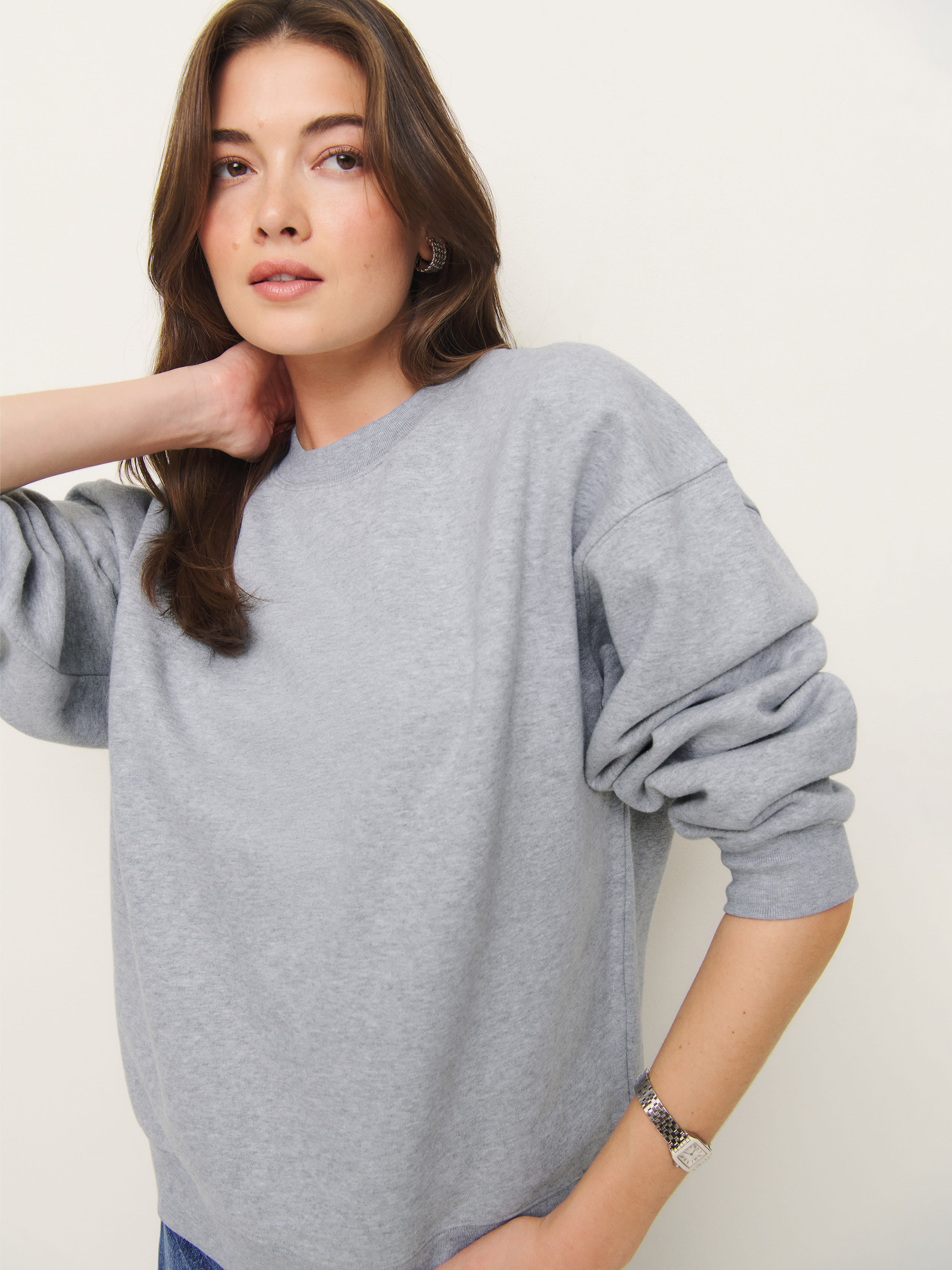 Shop Reformation Emma Classic Crewneck Sweatshirt In Heather Grey
