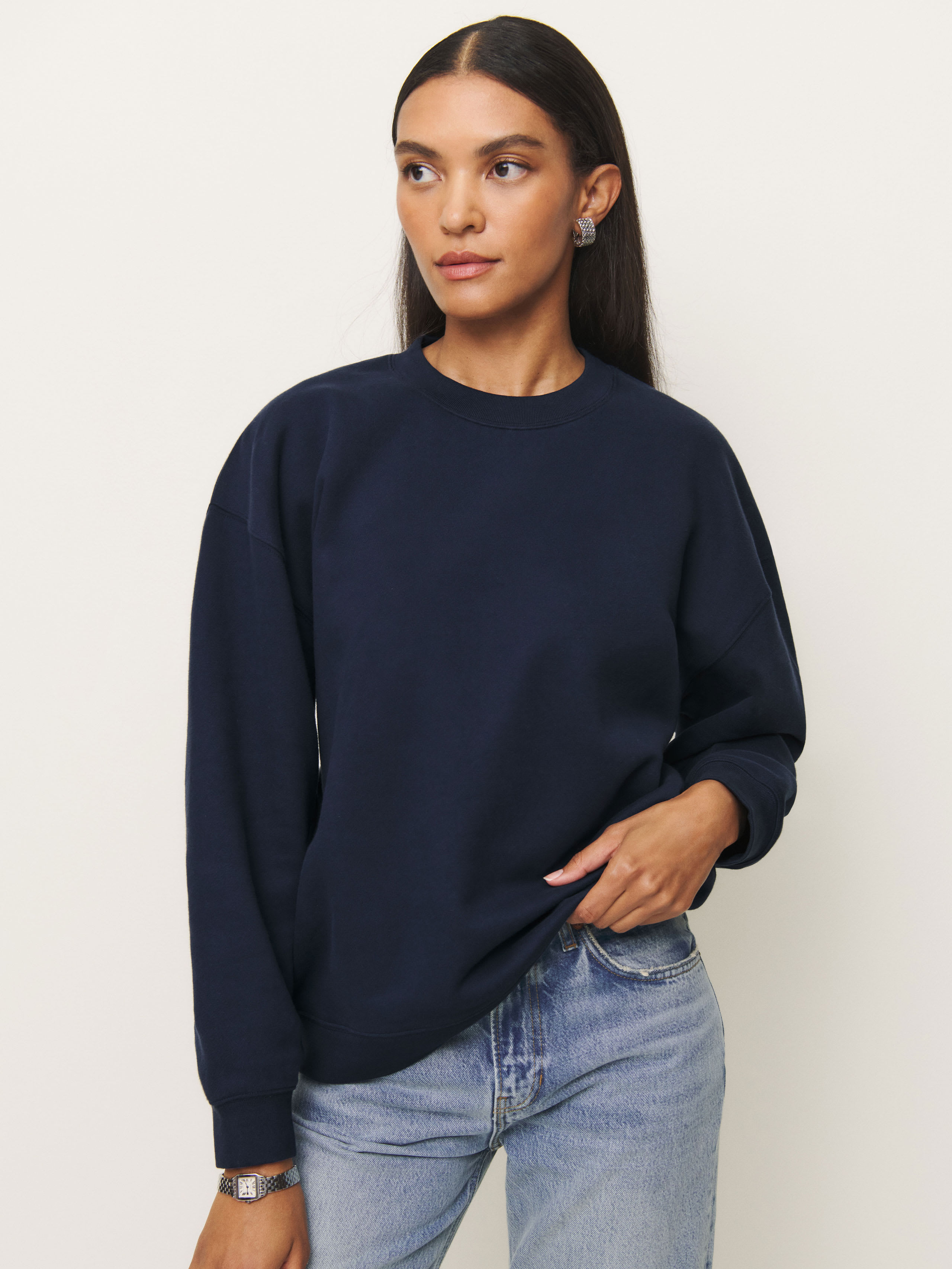 Reformation Emma Classic Crewneck Sweatshirt In Midnight