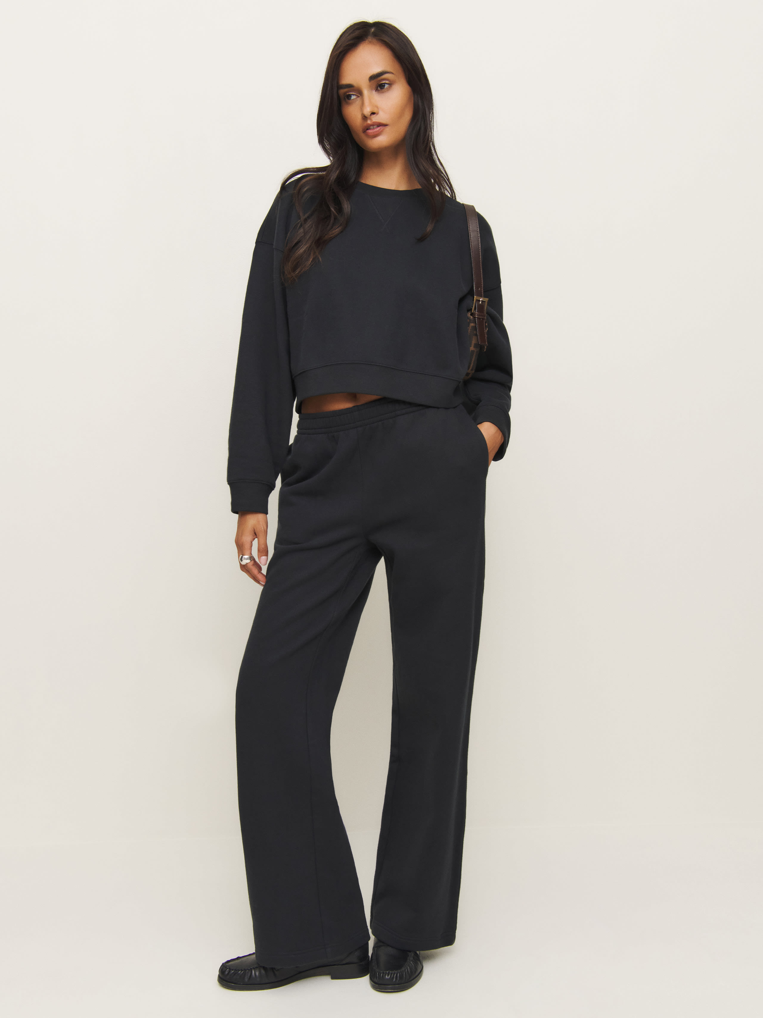 Reformation Kira Wide Leg Sweatpant In Black