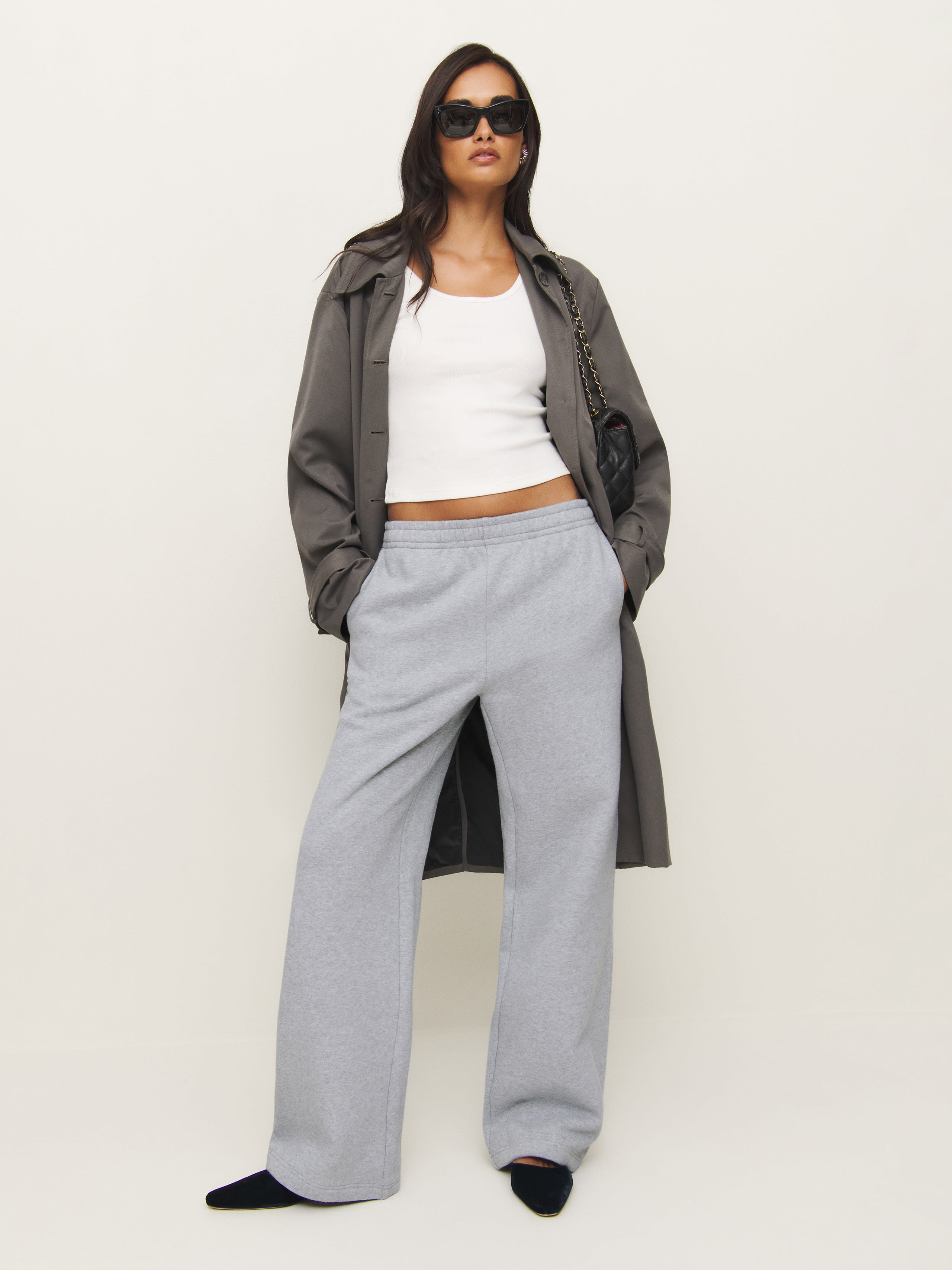 Reformation Kira Wide Leg Sweatpant In Heather Grey