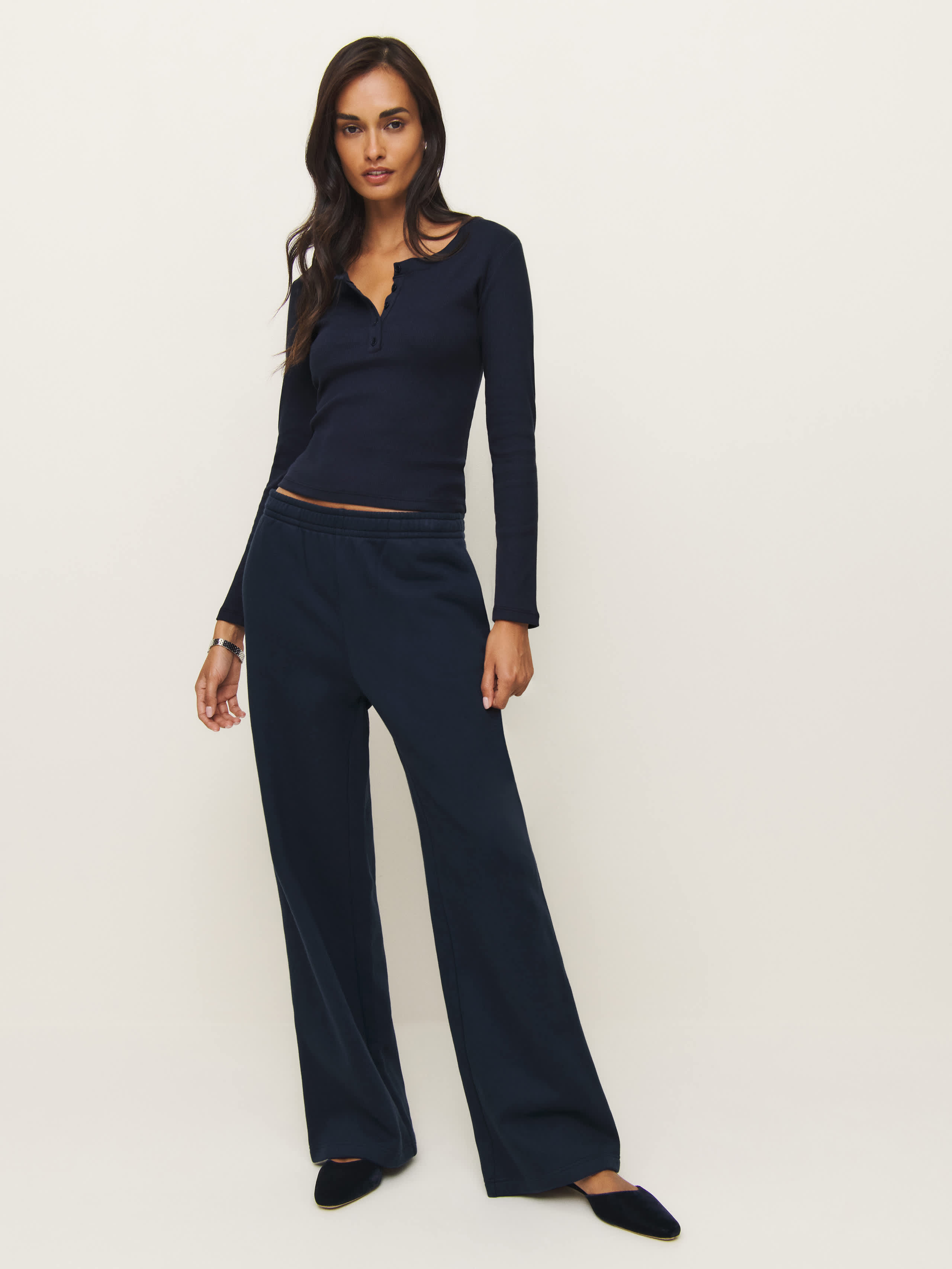 Reformation Kira Wide Leg Sweatpant In Midnight